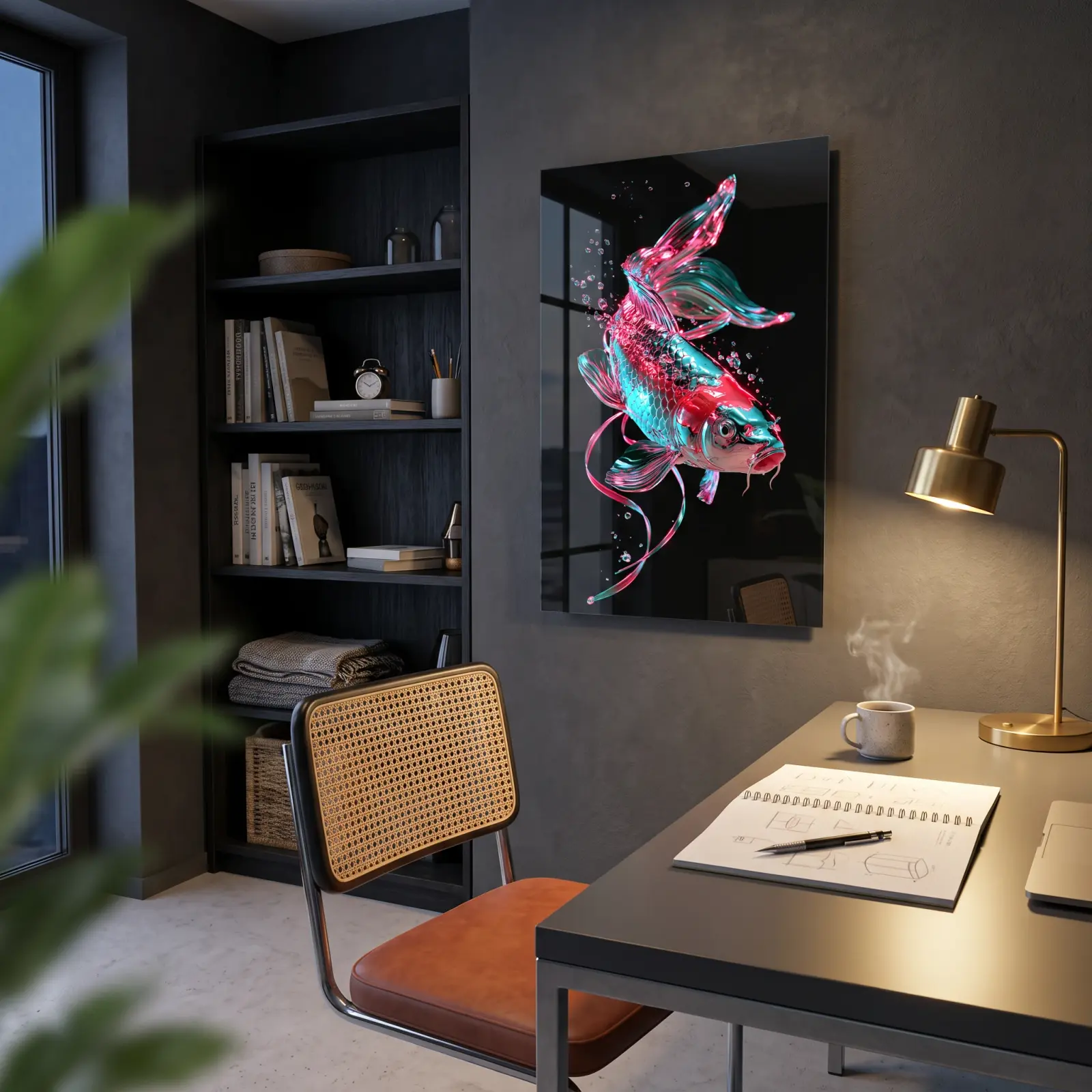 Neon Koi Fish Art Chrome Pink and Teal | Glass Wall Art — 2