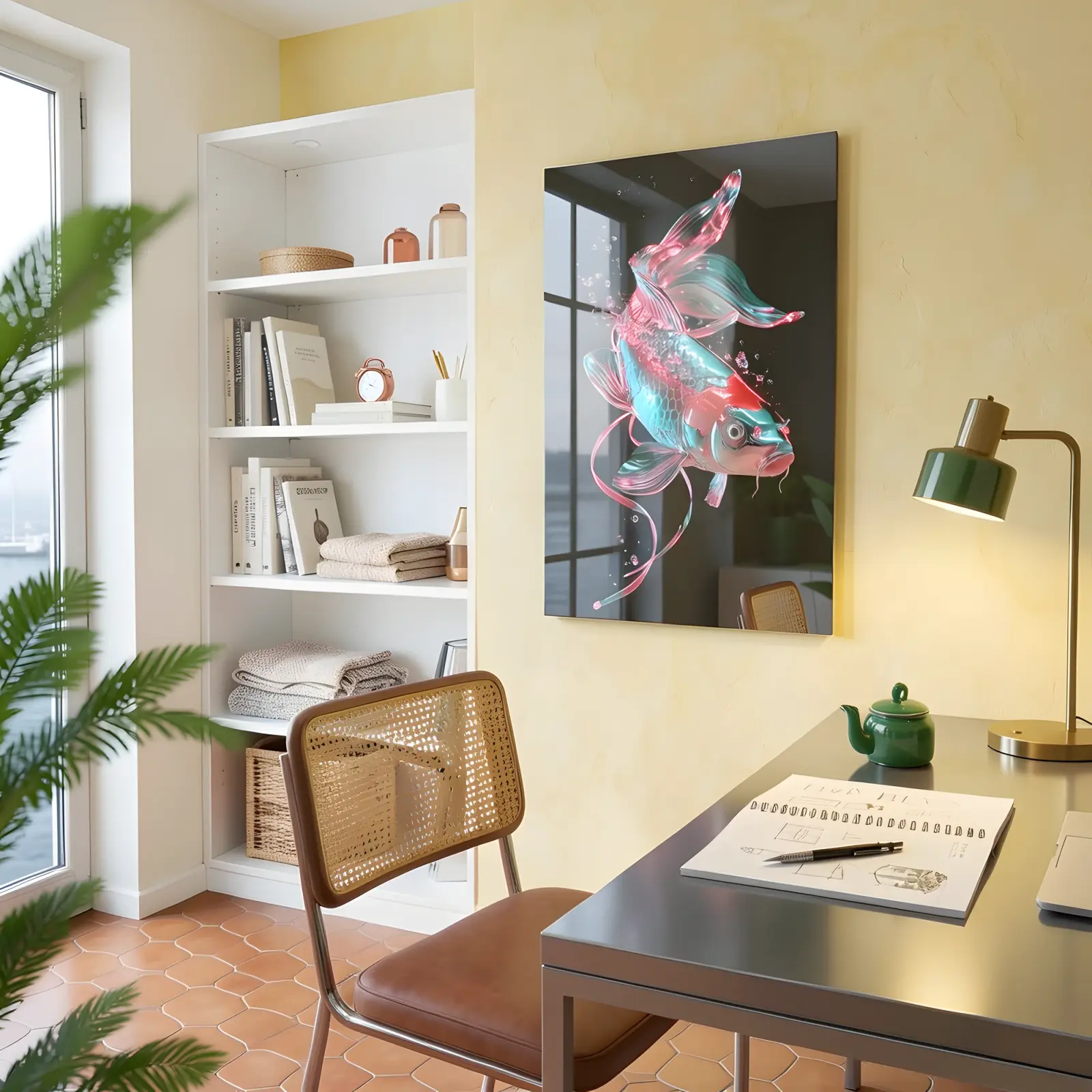 Neon Koi Fish Art Chrome Pink and Teal | Glass Wall Art — 7