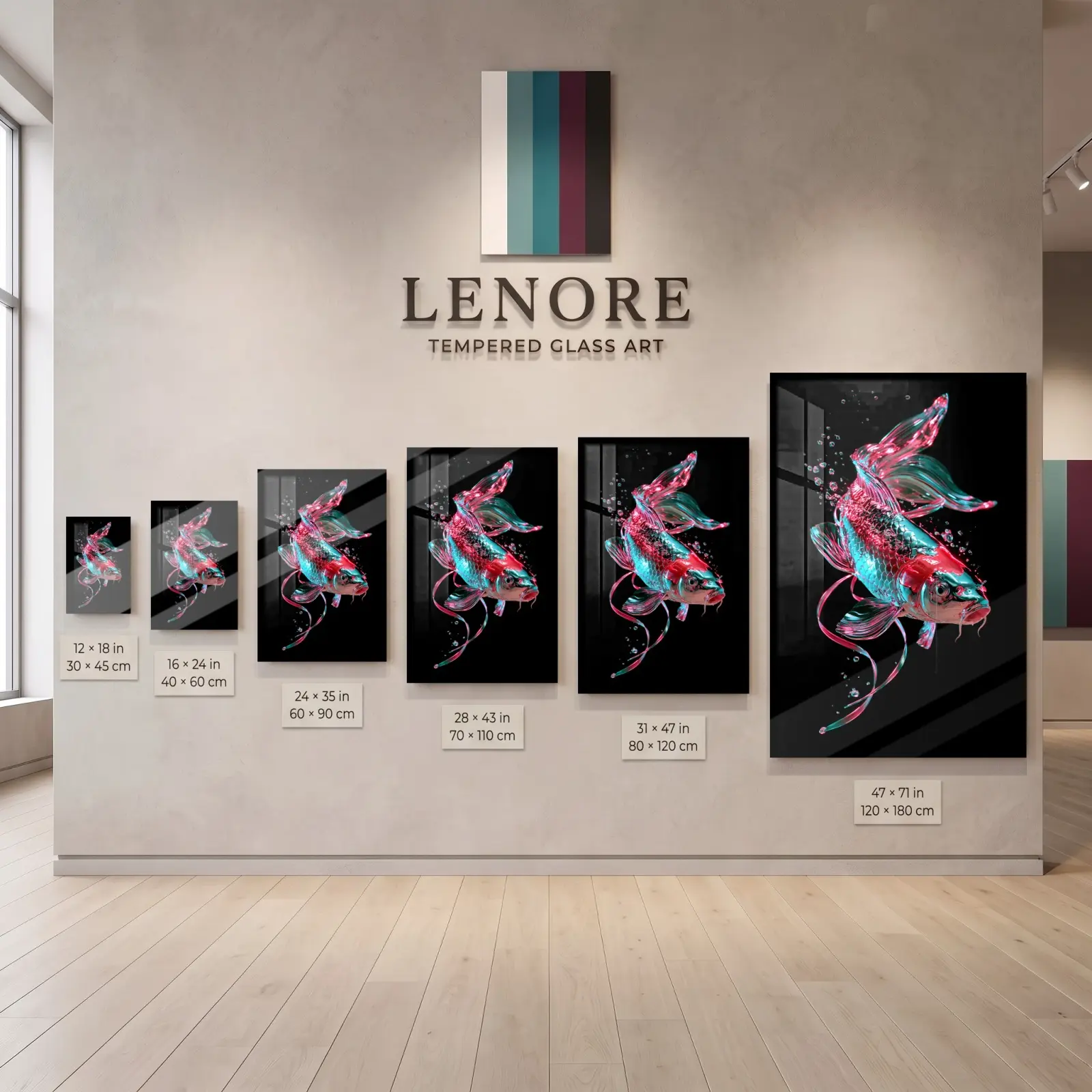 Neon Koi Fish Art Chrome Pink and Teal | Glass Wall Art — 8