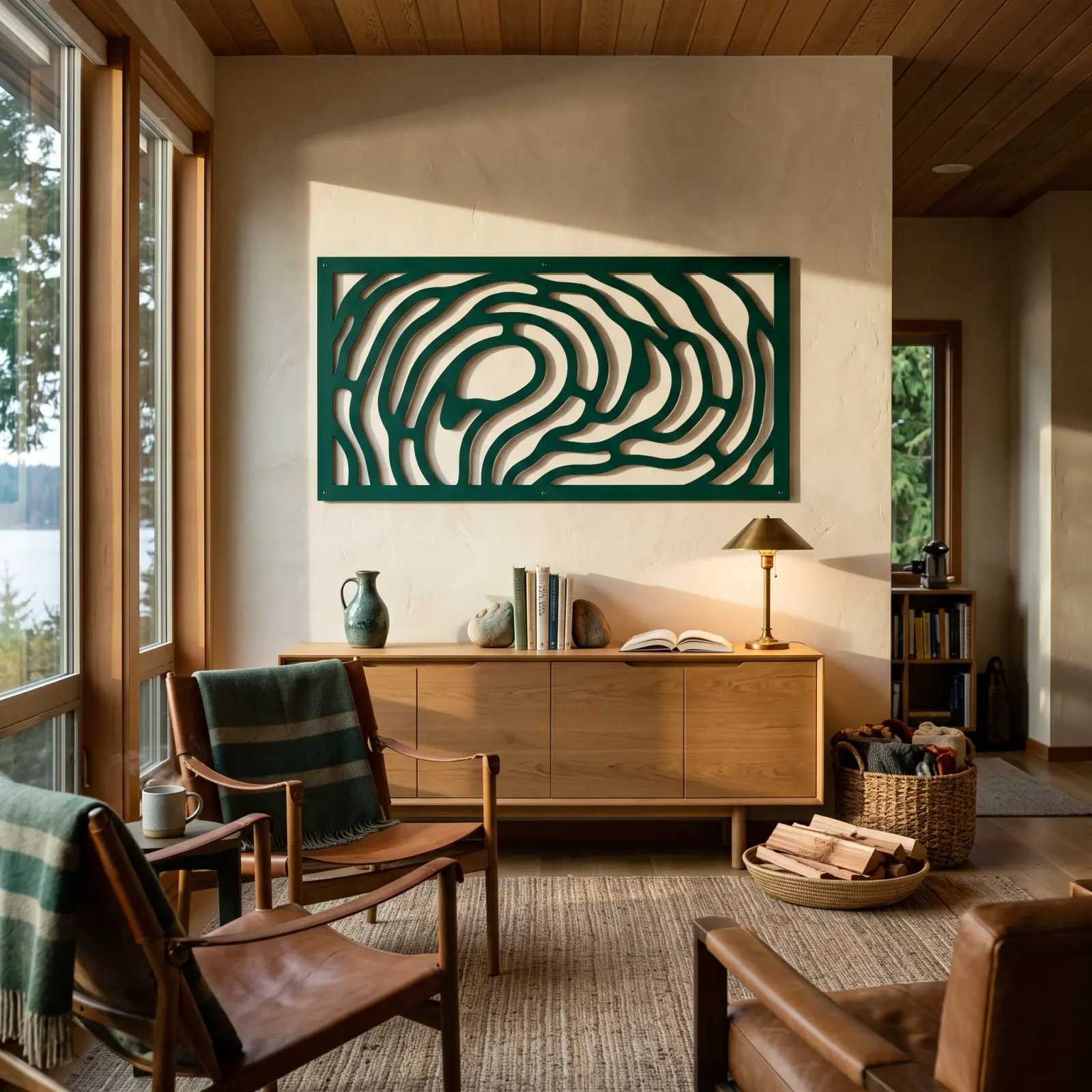 Topographic Contour Metal Wall Art – Driftline Grain, Lake House Living Room Decor