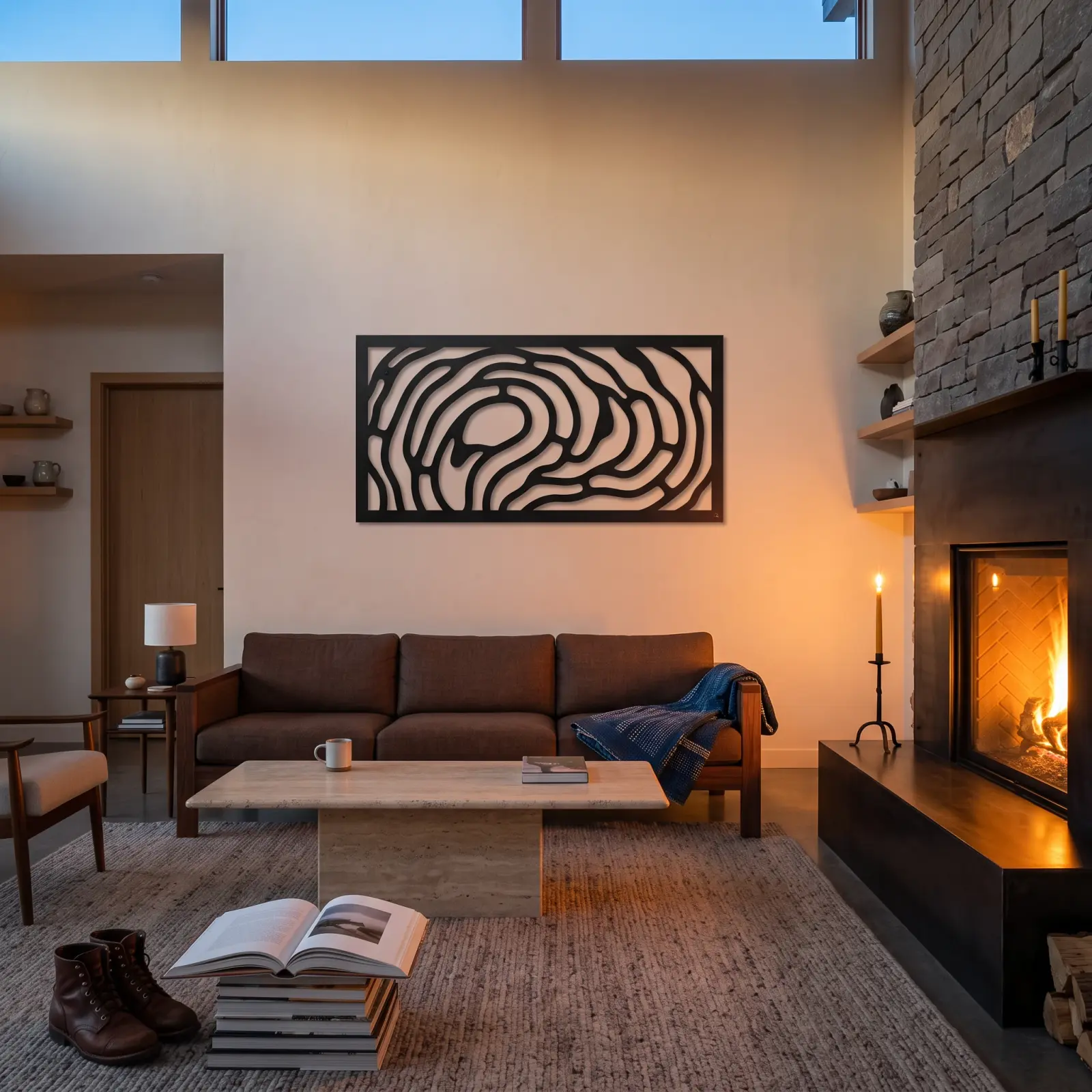 Topographic Contour Metal Wall Art – Driftline Grain, Lake House Living Room Decor — 2