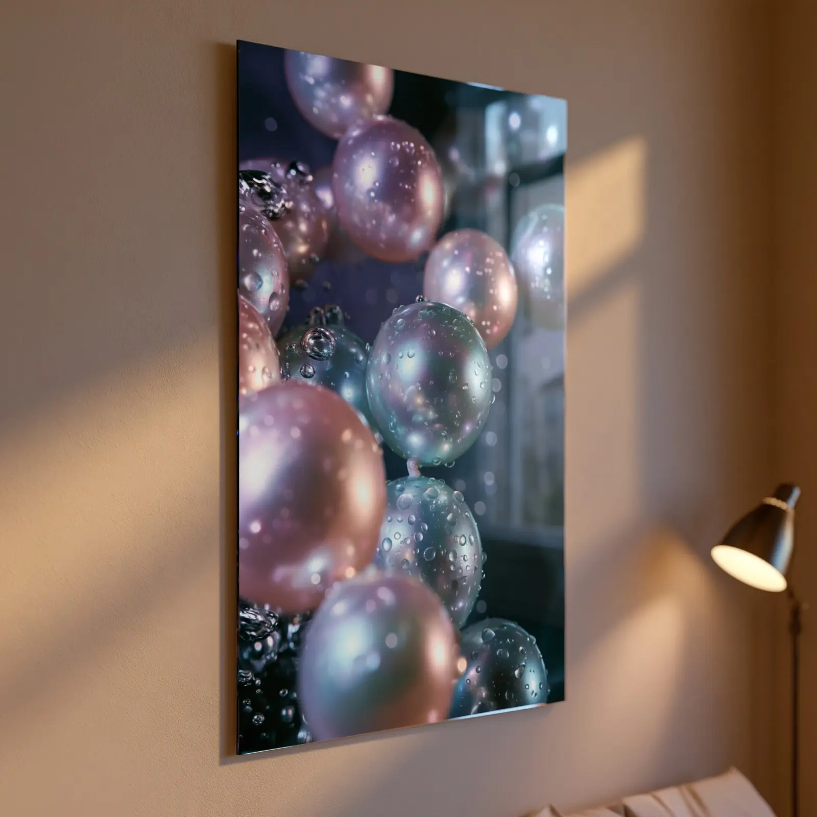 Iridescent Pearl Spheres Macro Design | Glass Wall Art