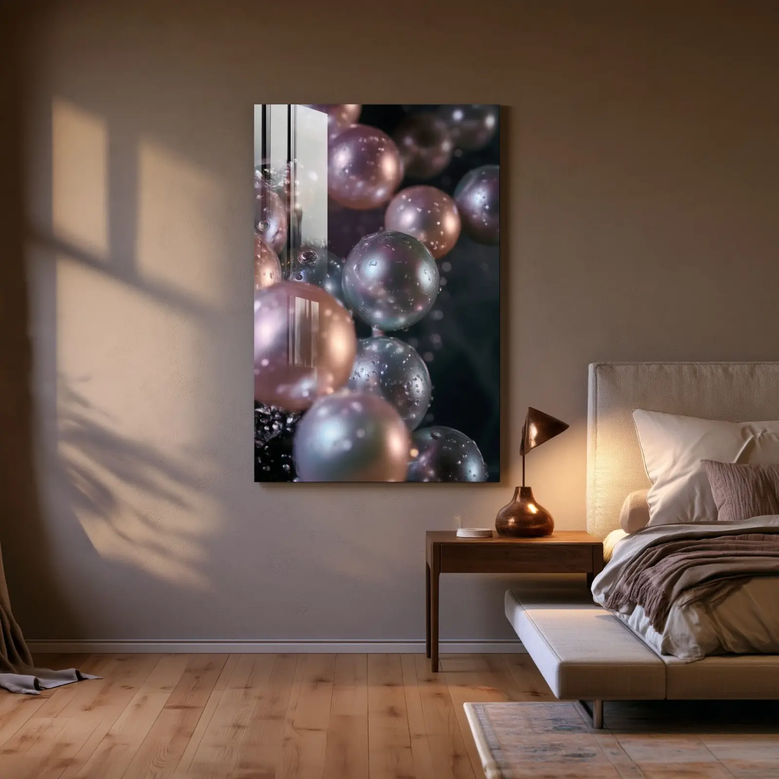 Iridescent Pearl Spheres Macro Design | Glass Wall Art — 2