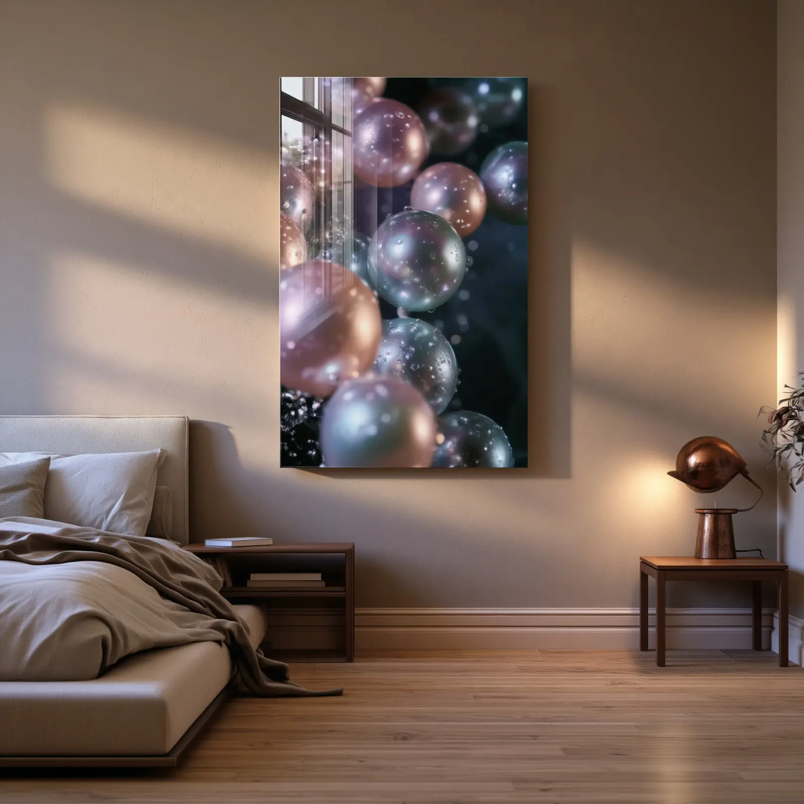 Iridescent Pearl Spheres Macro Design | Glass Wall Art — 3