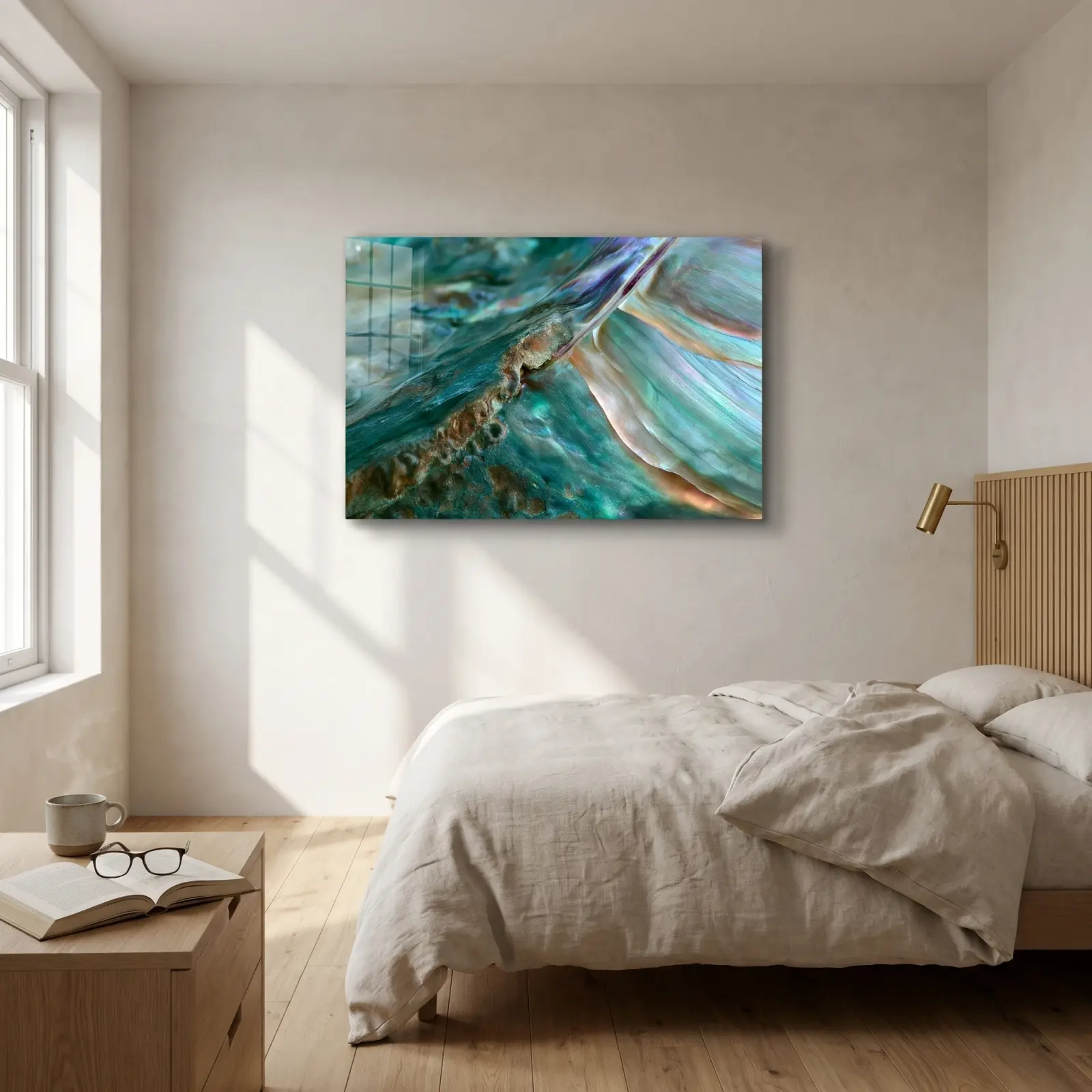 Abalone Shell Macro Art Iridescent Ocean Detail | Glass Wall Art