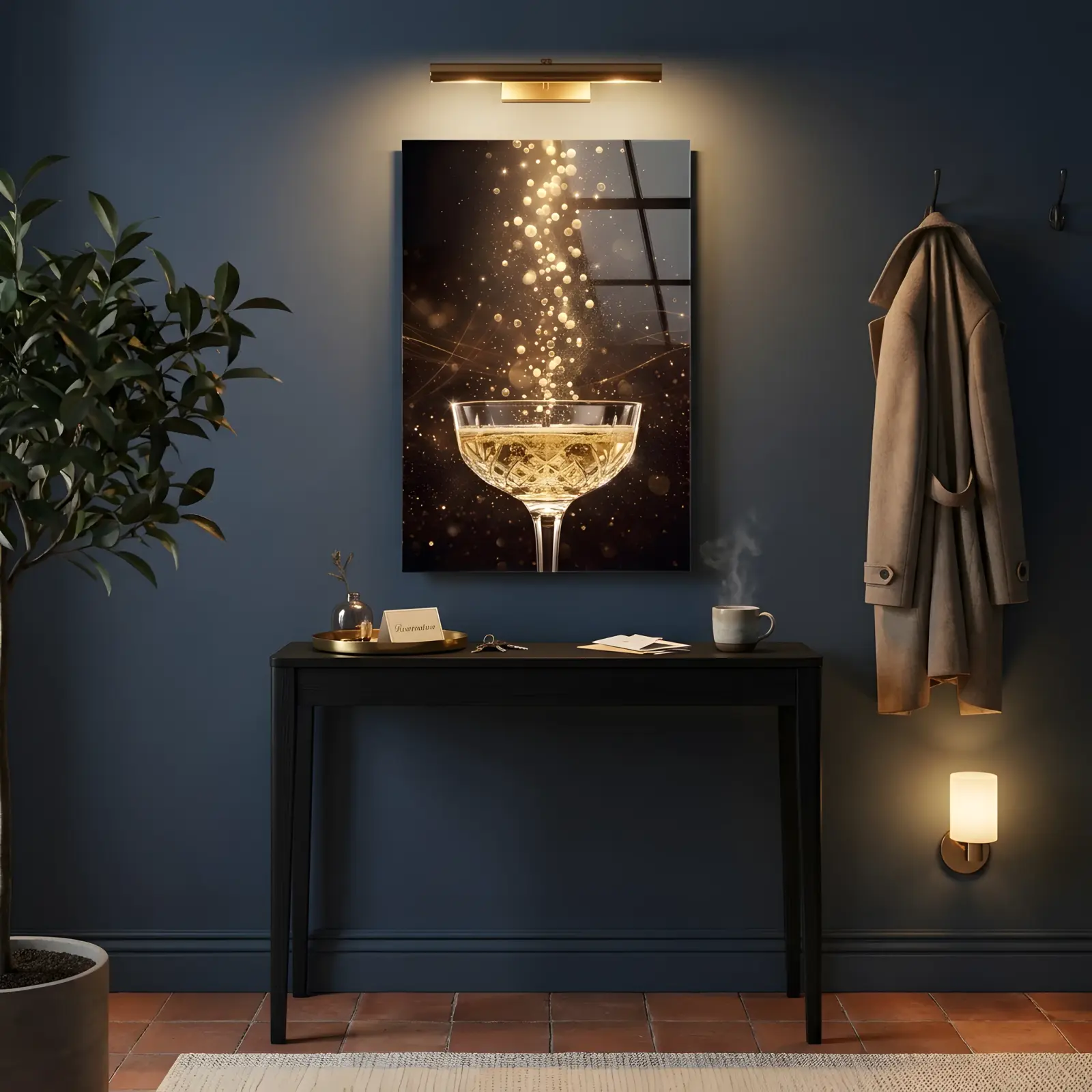 Champagne Coupe Gold Bubbles Celebration | Glass Wall Art — 2