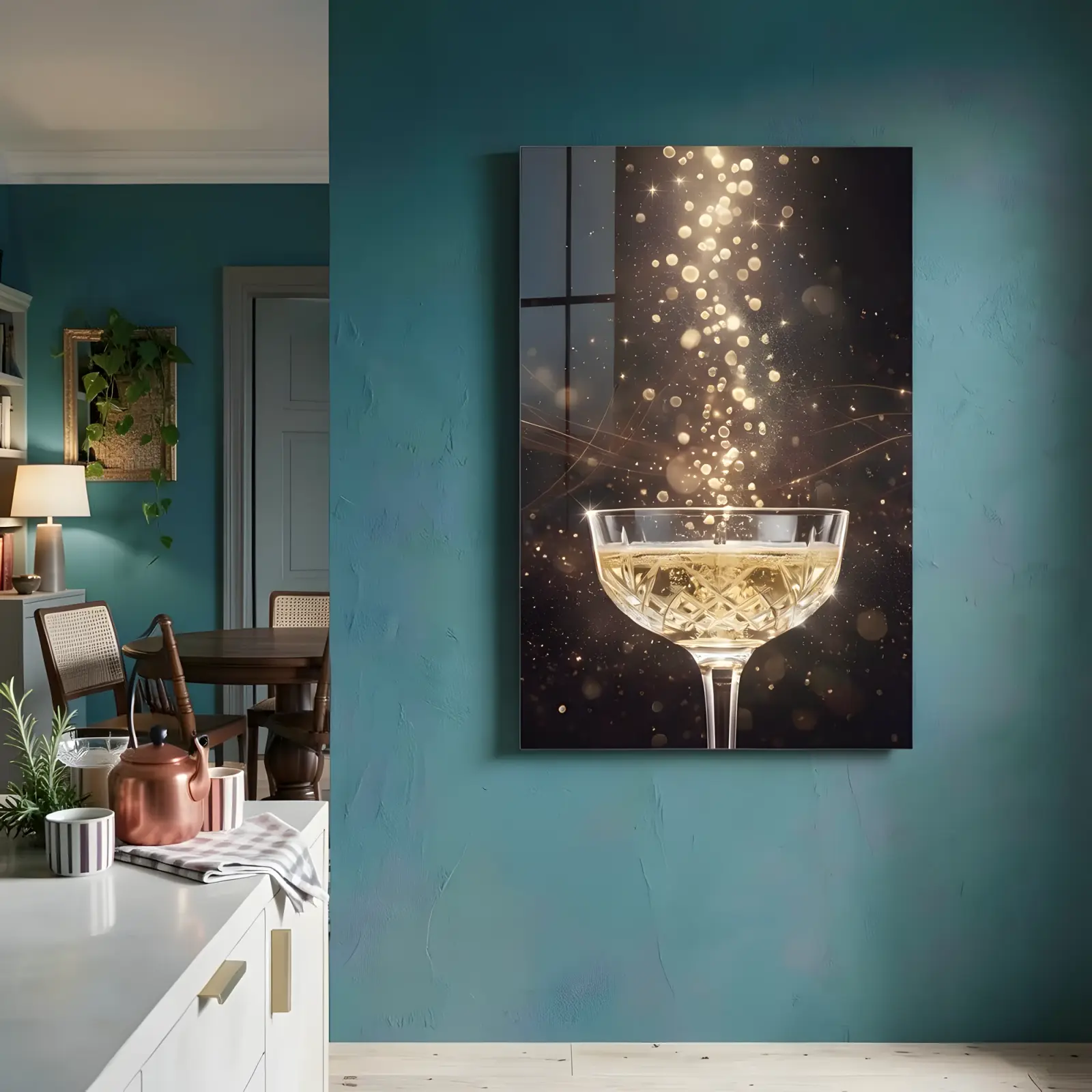 Champagne Coupe Gold Bubbles Celebration | Glass Wall Art — 4