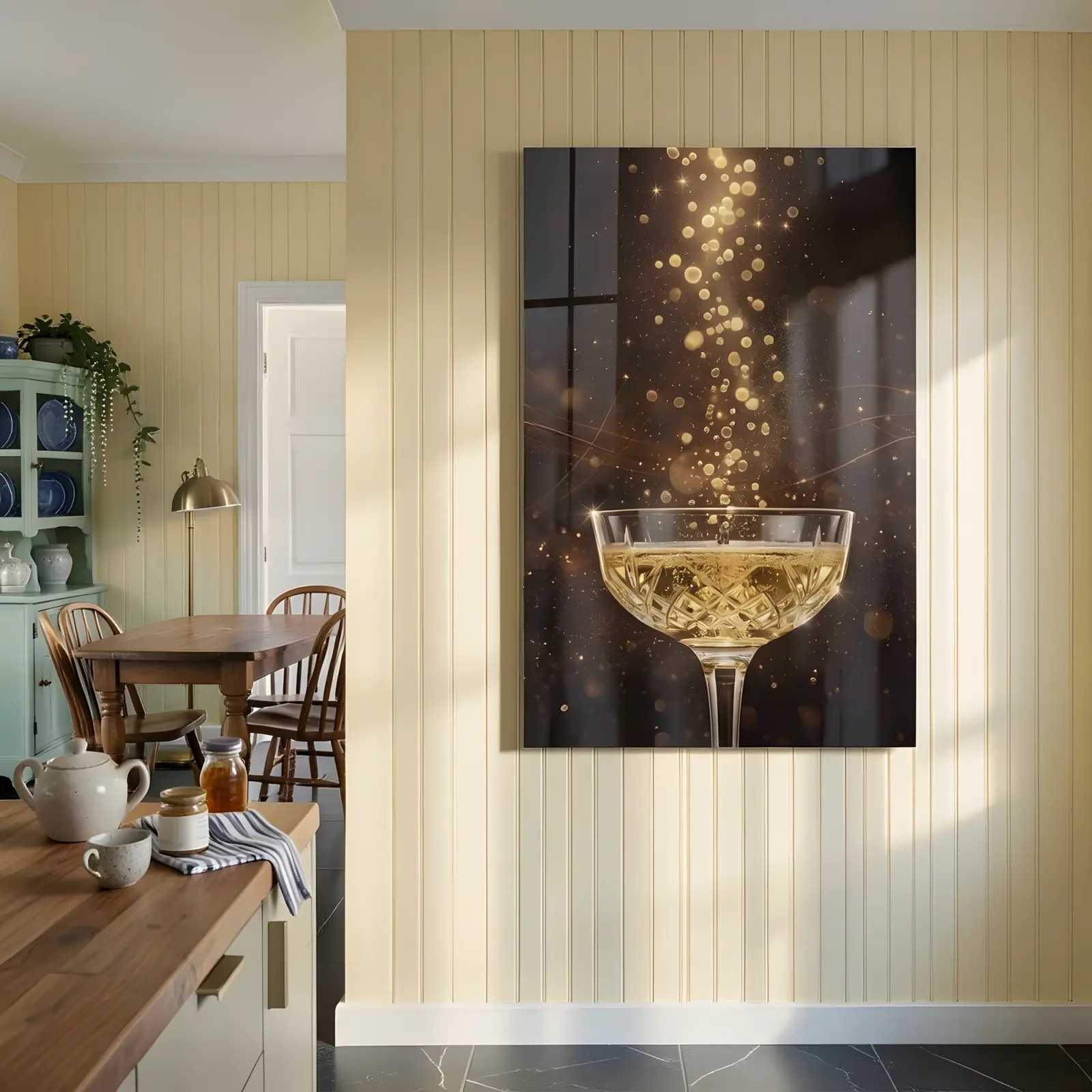 Champagne Coupe Gold Bubbles Celebration | Glass Wall Art — 5