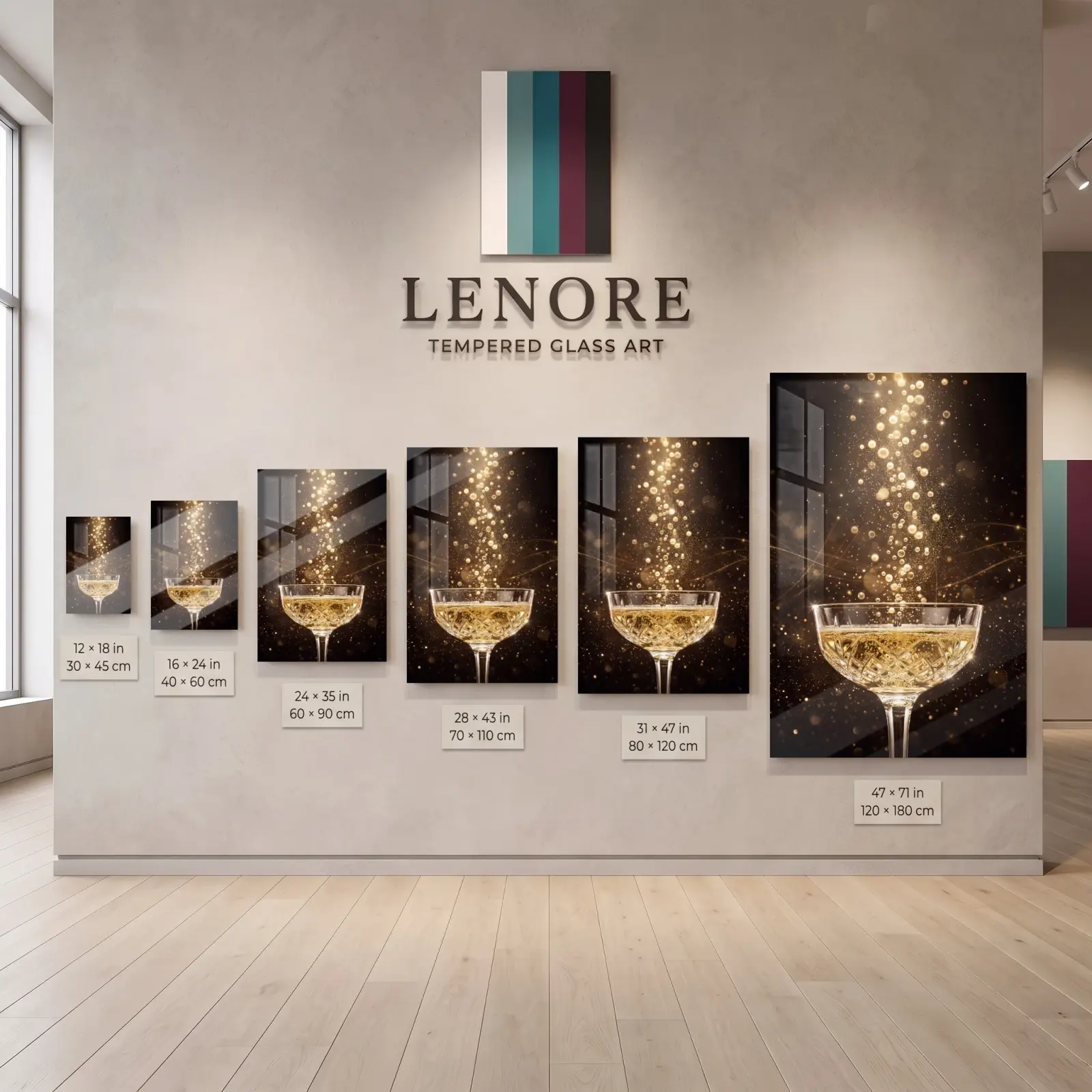 Champagne Coupe Gold Bubbles Celebration | Glass Wall Art — 8