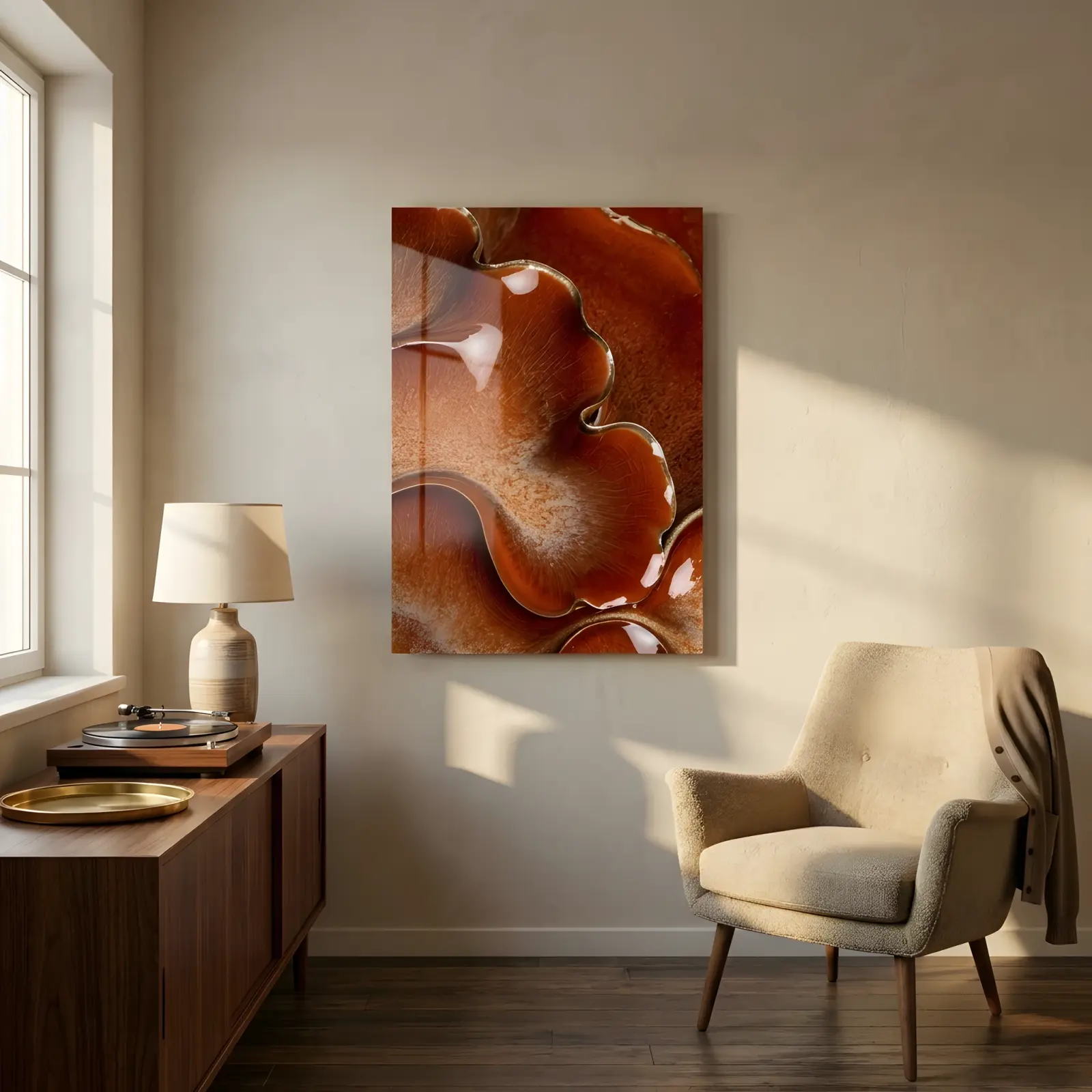 Terracotta Abstract Wall Art Organic Glaze Curves | Glass Wall Art