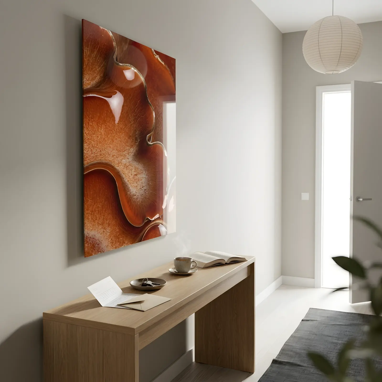 Terracotta Abstract Wall Art Organic Glaze Curves | Glass Wall Art — 2