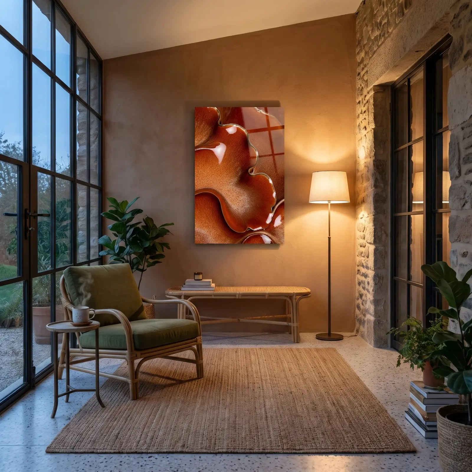 Terracotta Abstract Wall Art Organic Glaze Curves | Glass Wall Art — 4