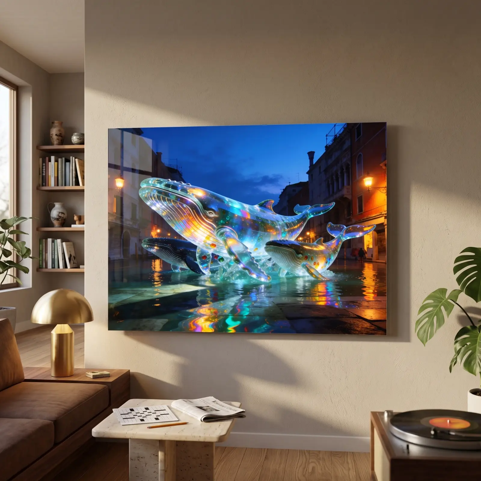 Glass Whale Wall Art Venice Night Canal | Tempered Glass Print