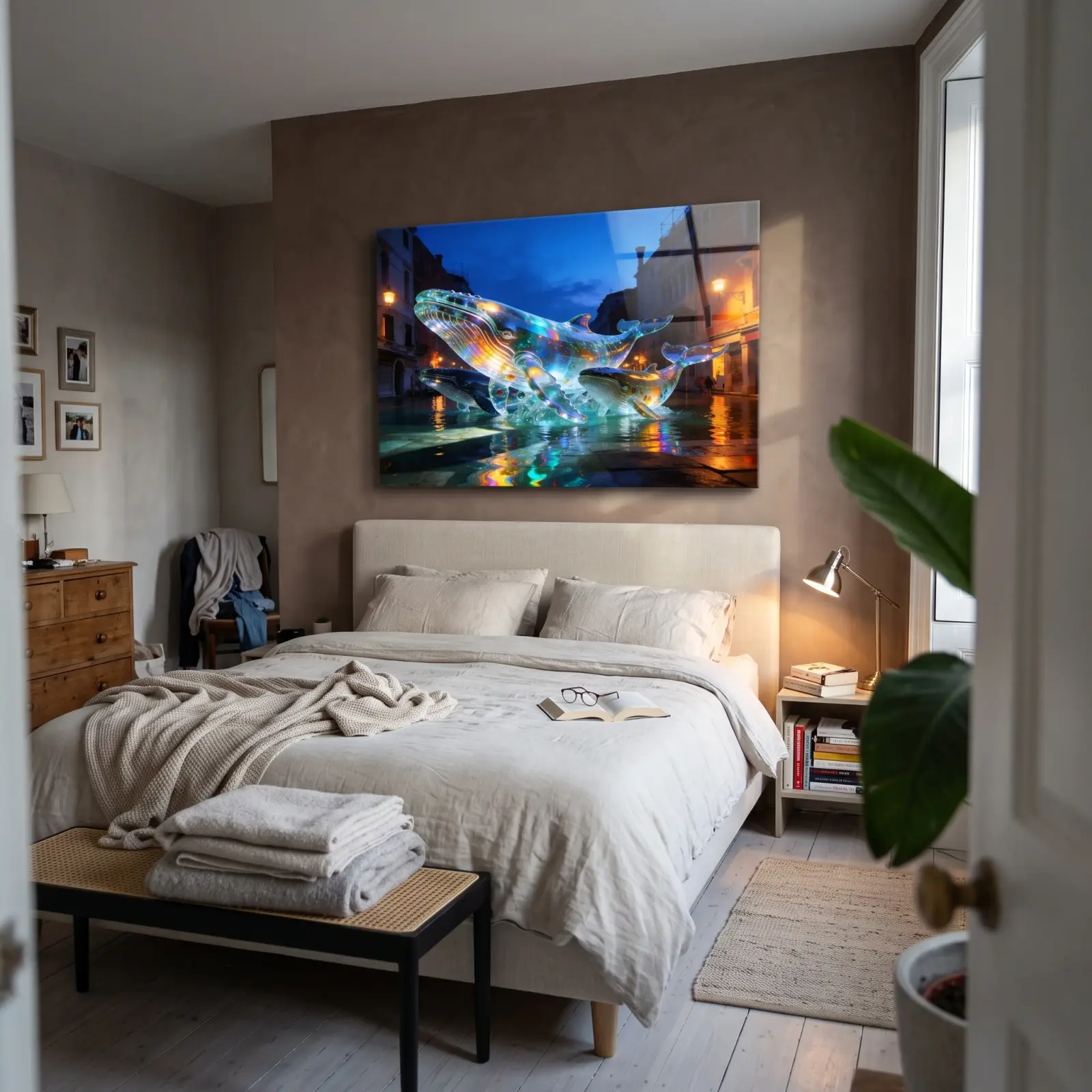 Glass Whale Wall Art Venice Night Canal | Tempered Glass Print — 2