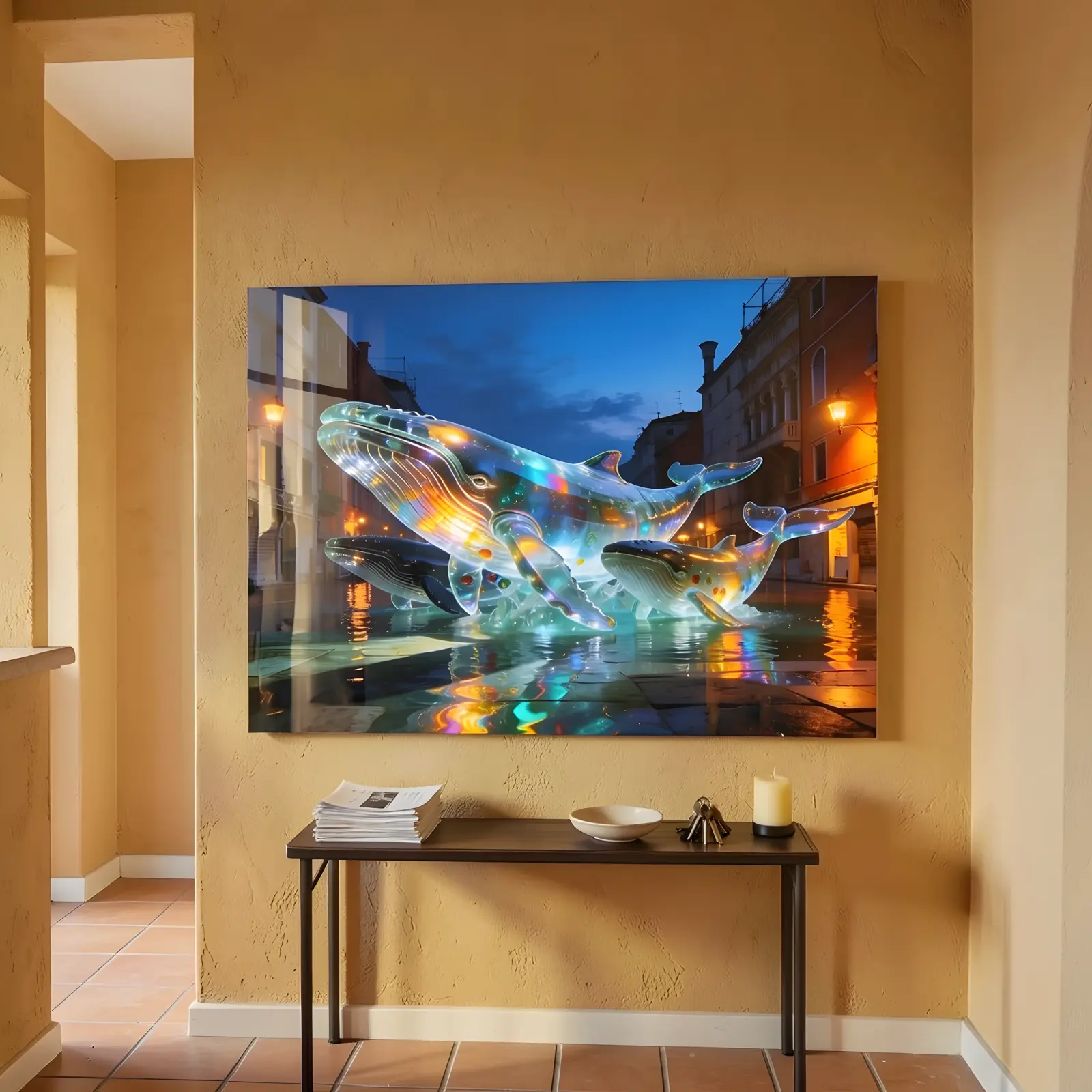 Glass Whale Wall Art Venice Night Canal | Tempered Glass Print — 4
