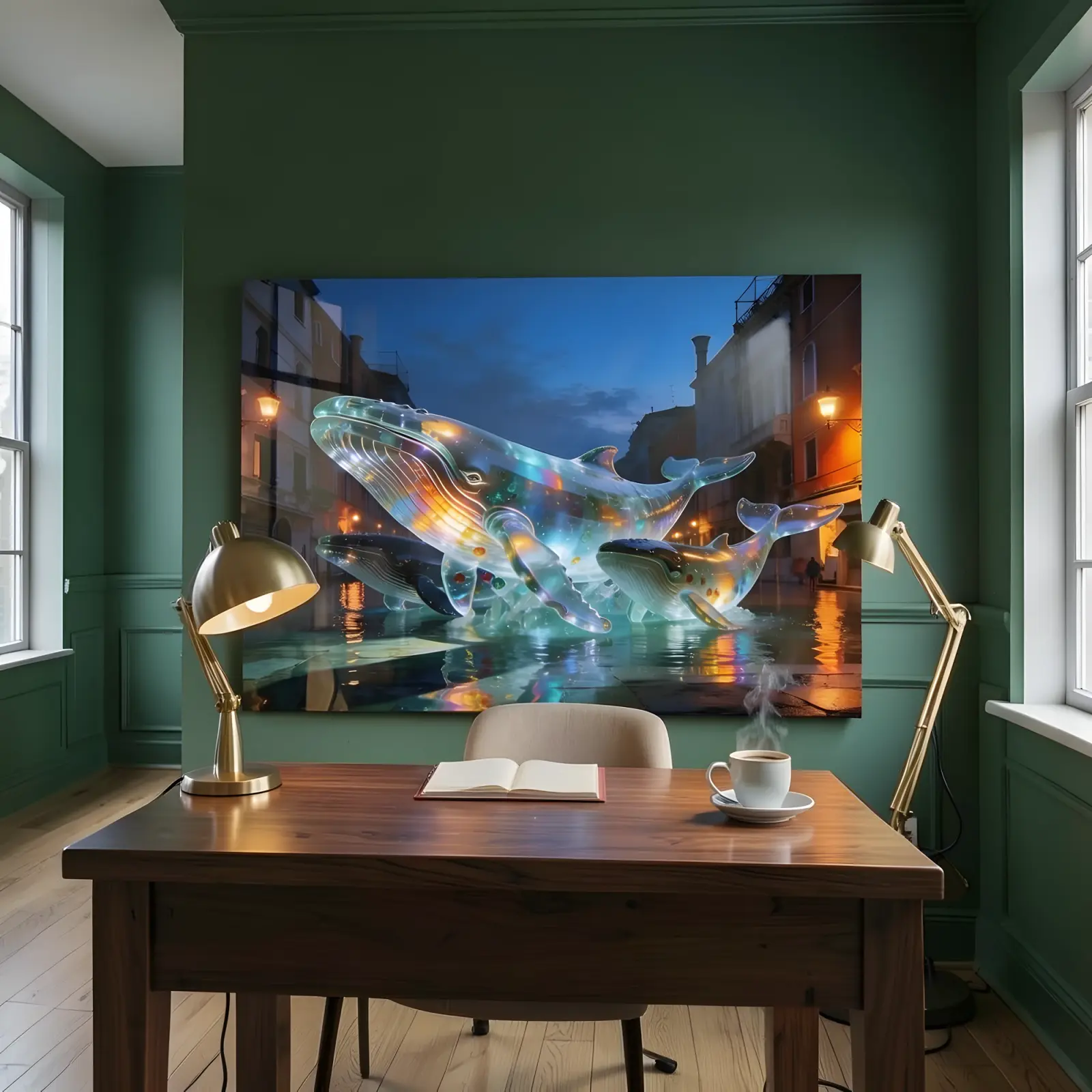Glass Whale Wall Art Venice Night Canal | Tempered Glass Print — 5