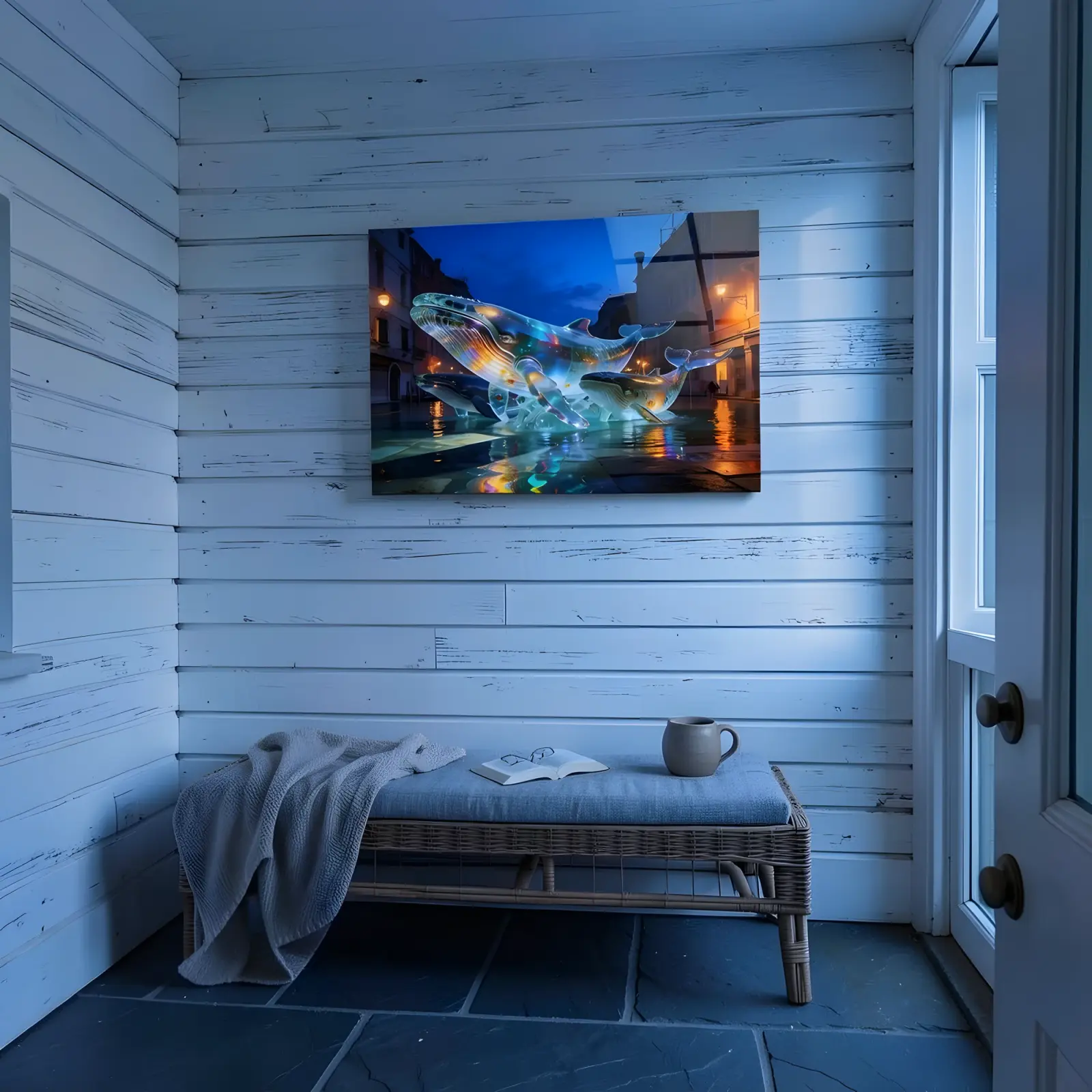 Glass Whale Wall Art Venice Night Canal | Tempered Glass Print — 7