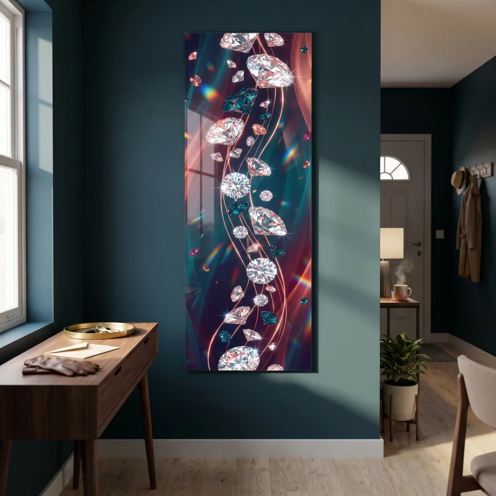 Diamond Cascade Wall Art Sparkling Gemstone Panel | Glass Wall Art