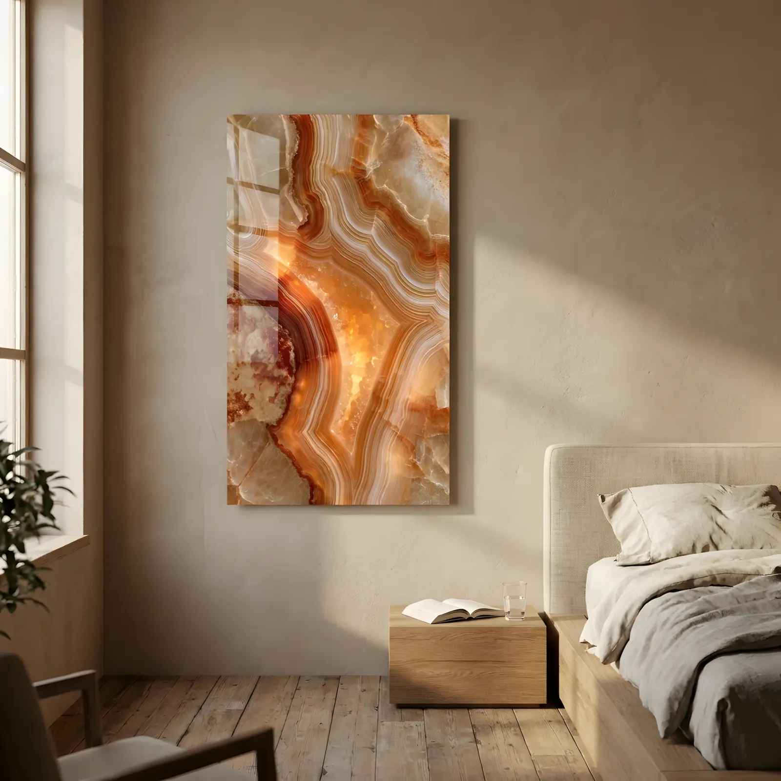 Agate Stone Glass Wall Art Warm Amber Abstract | Tempered Glass Print