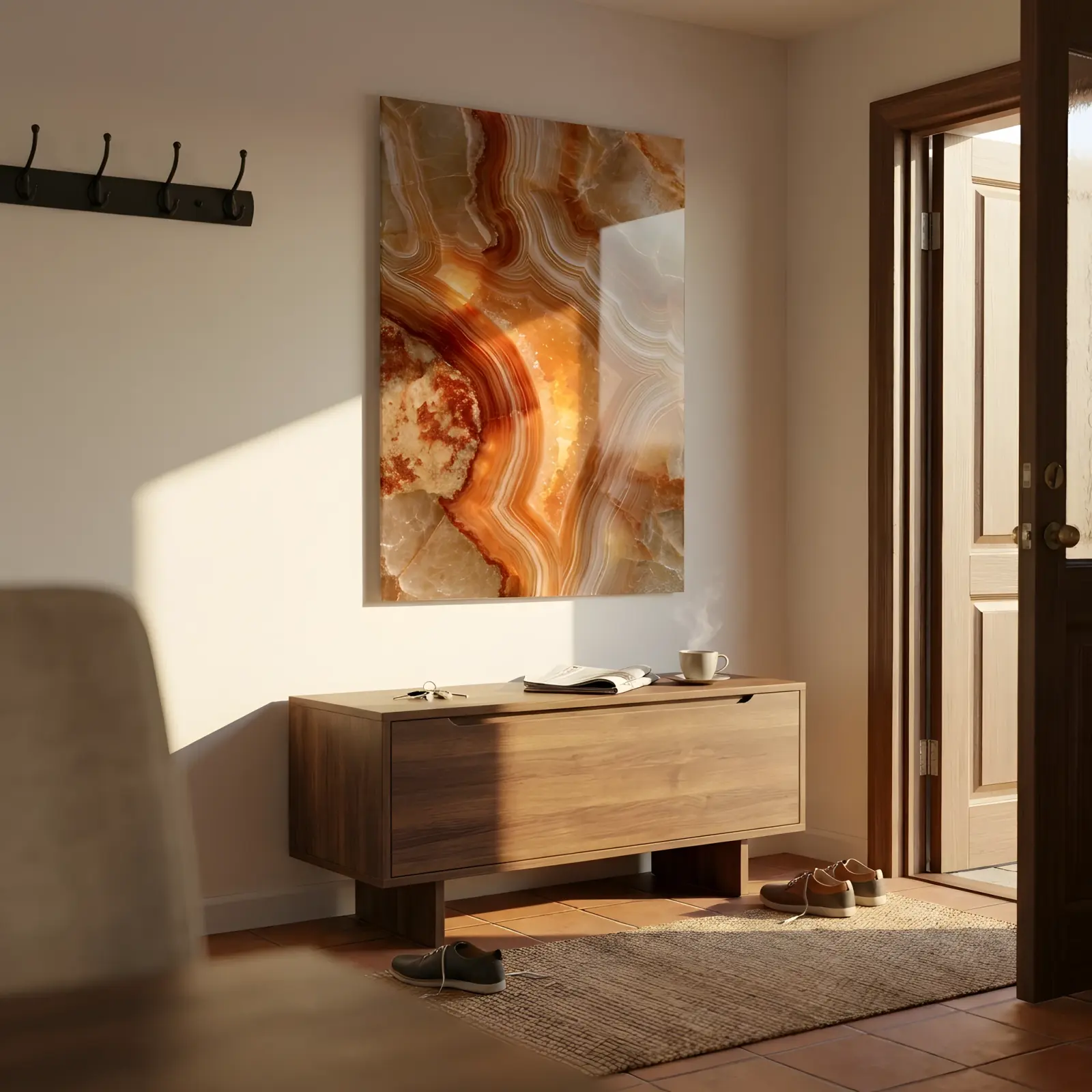 Agate Stone Glass Wall Art Warm Amber Abstract | Tempered Glass Print — 2