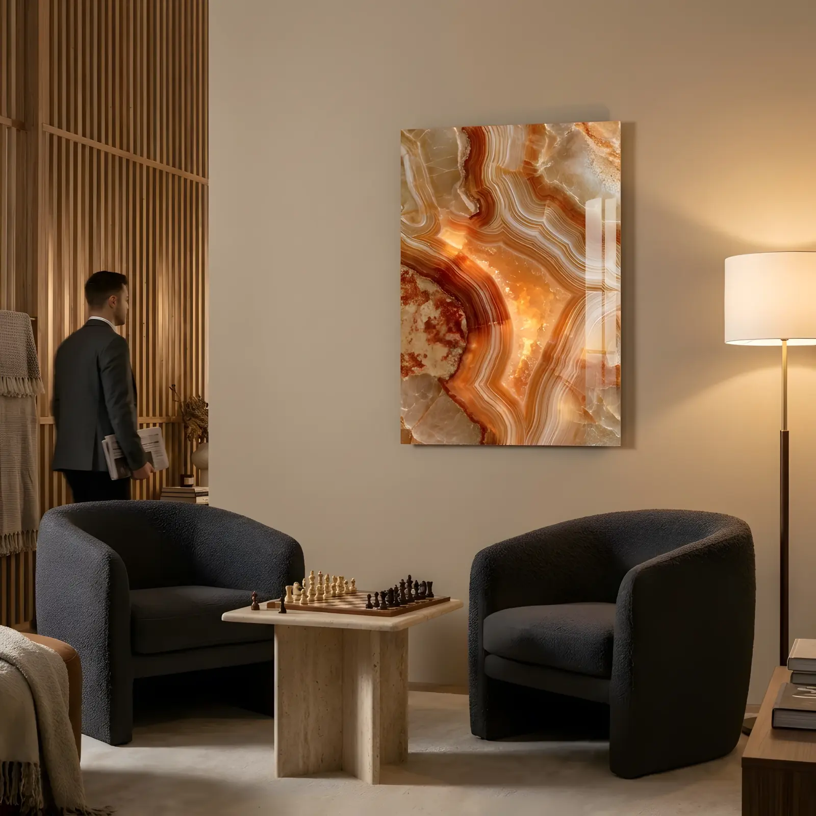 Agate Stone Glass Wall Art Warm Amber Abstract | Tempered Glass Print — 3