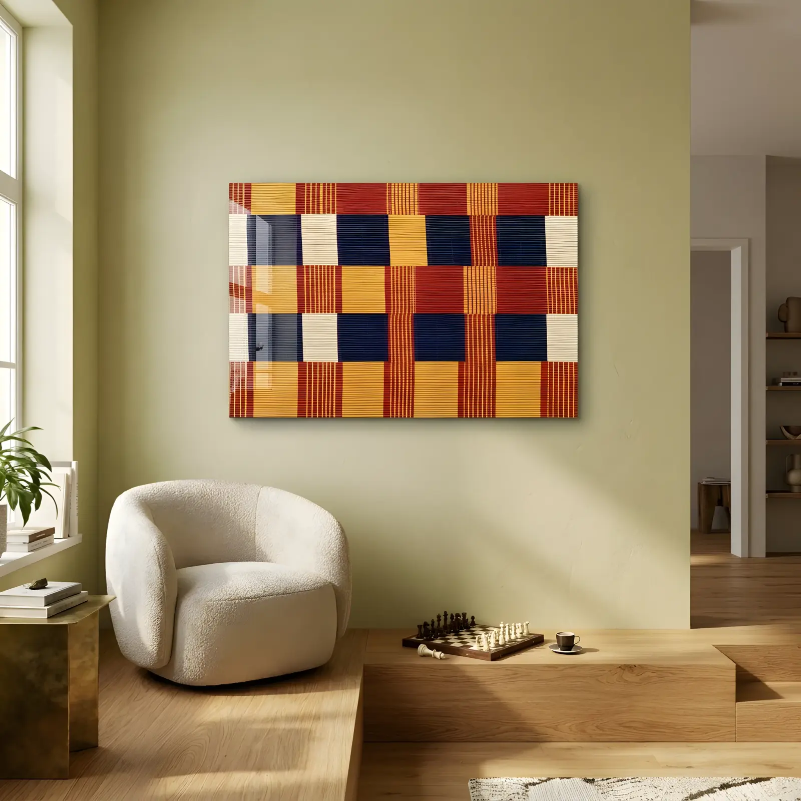 Kente Pattern Wall Art Woven Block Design | Glass Wall Art