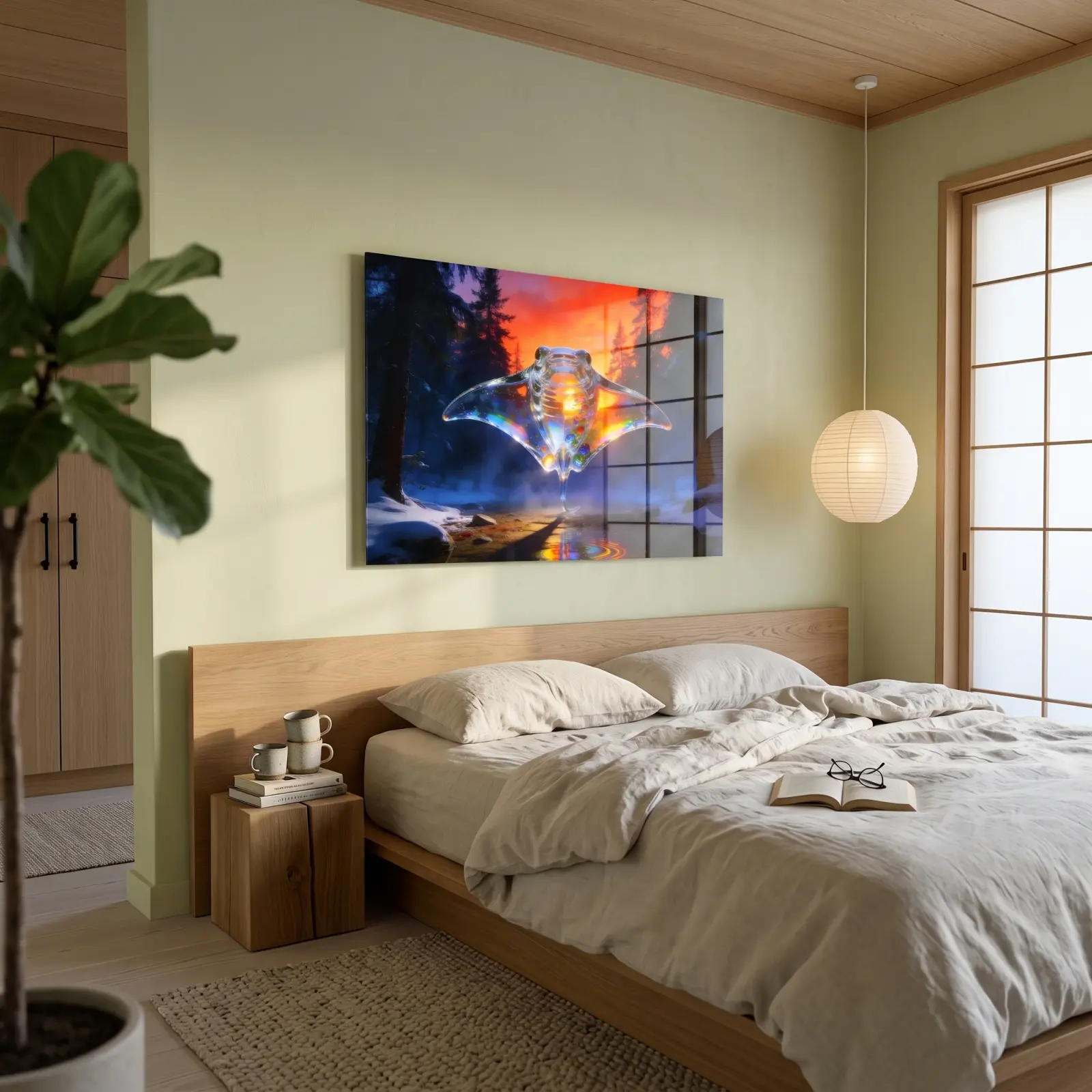 Crystal Manta Ray Winter Forest Surreal Glass Wall Art — 2
