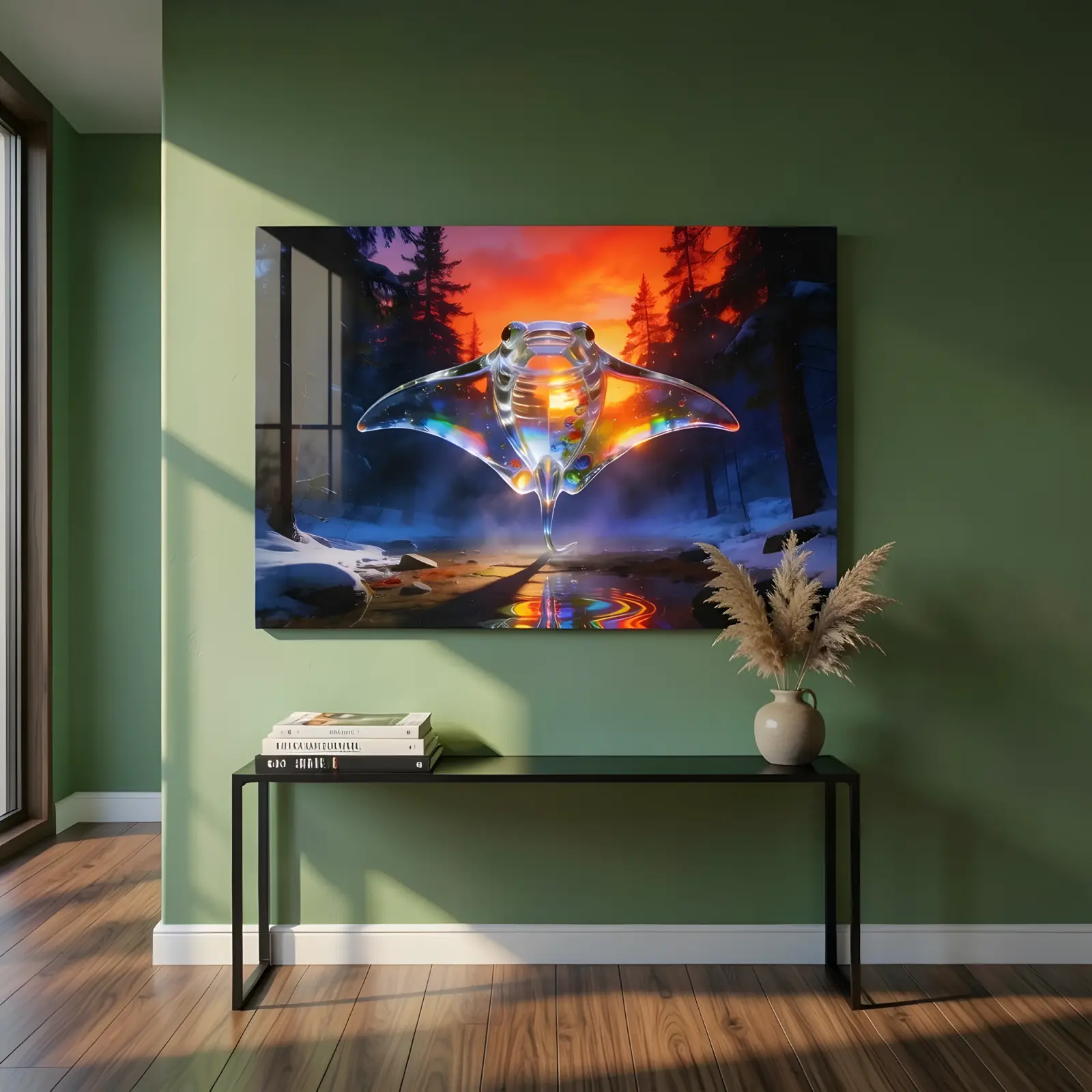 Crystal Manta Ray Winter Forest Surreal Glass Wall Art — 4