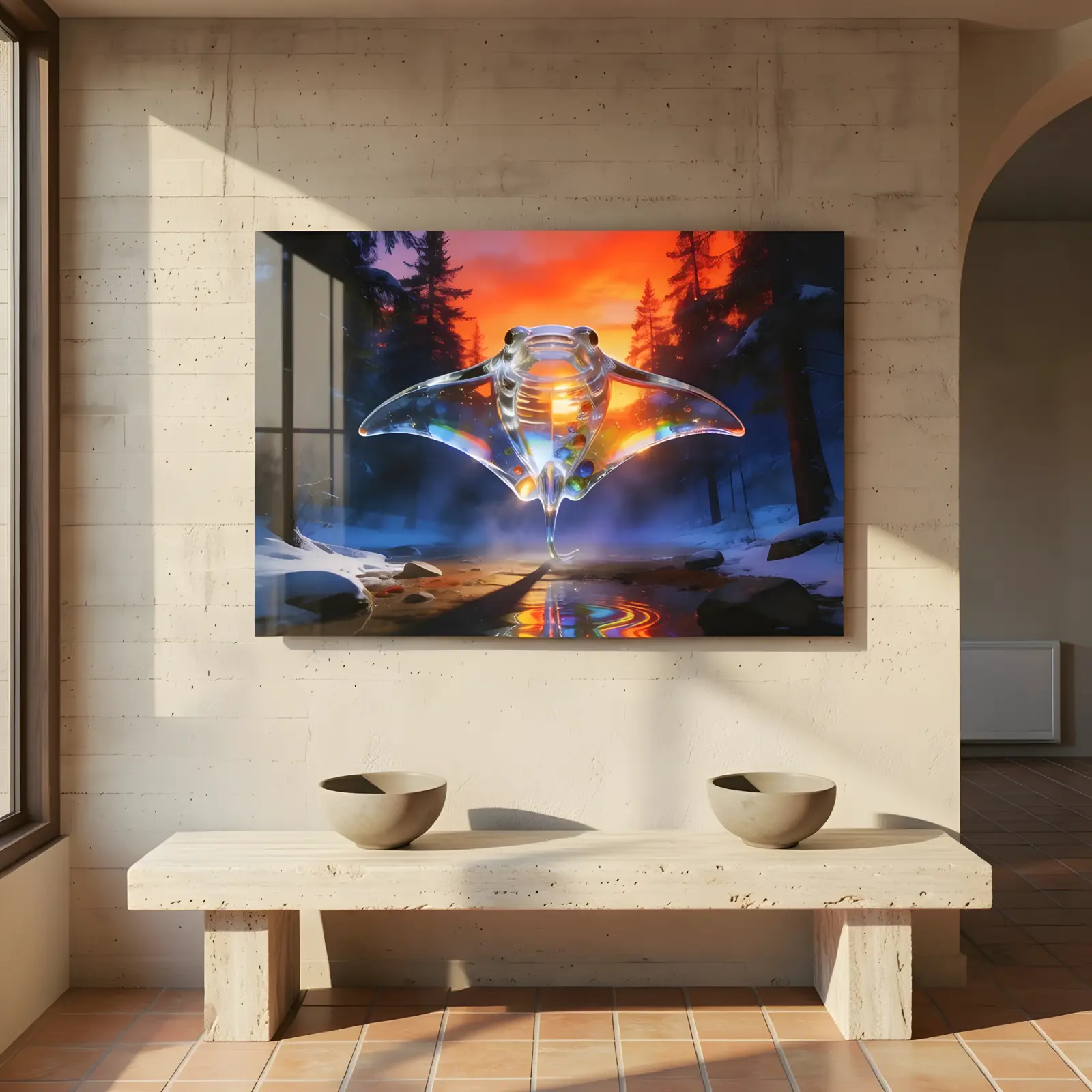 Crystal Manta Ray Winter Forest Surreal Glass Wall Art — 5