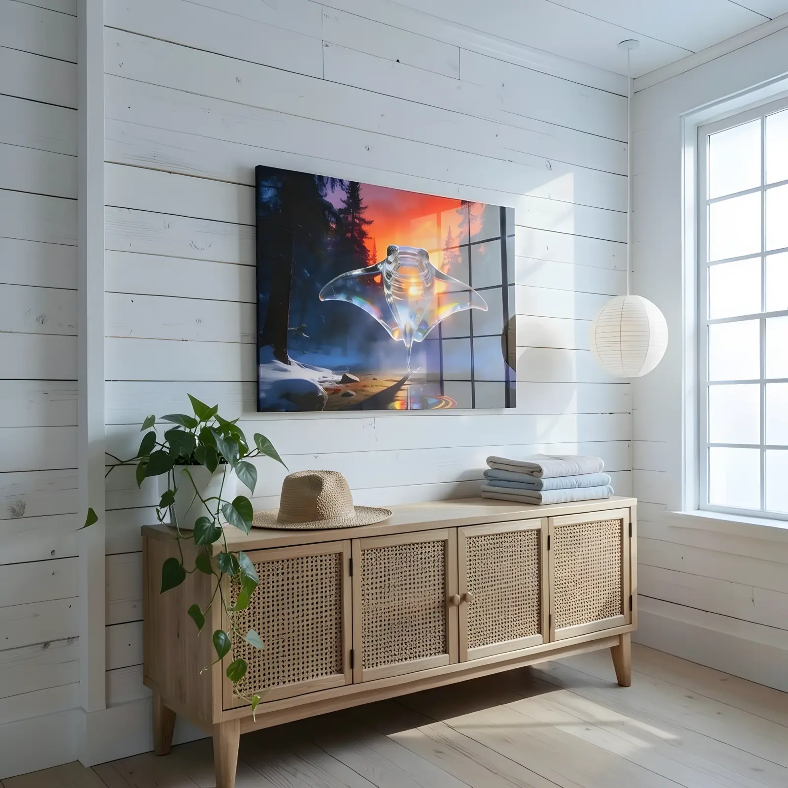 Crystal Manta Ray Winter Forest Surreal Glass Wall Art — 7