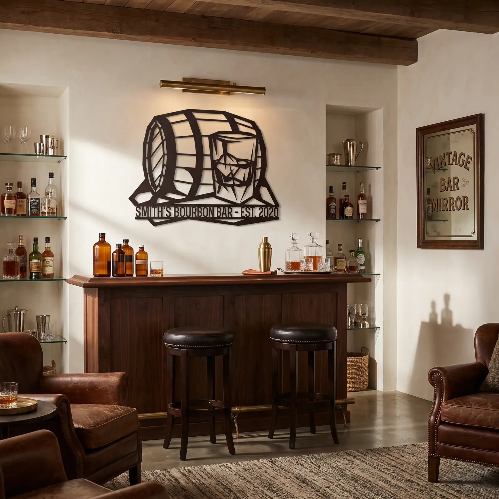 Bourbon Barrel Metal Bar Sign – Reserve Cask, Home Pub Decor For Husband