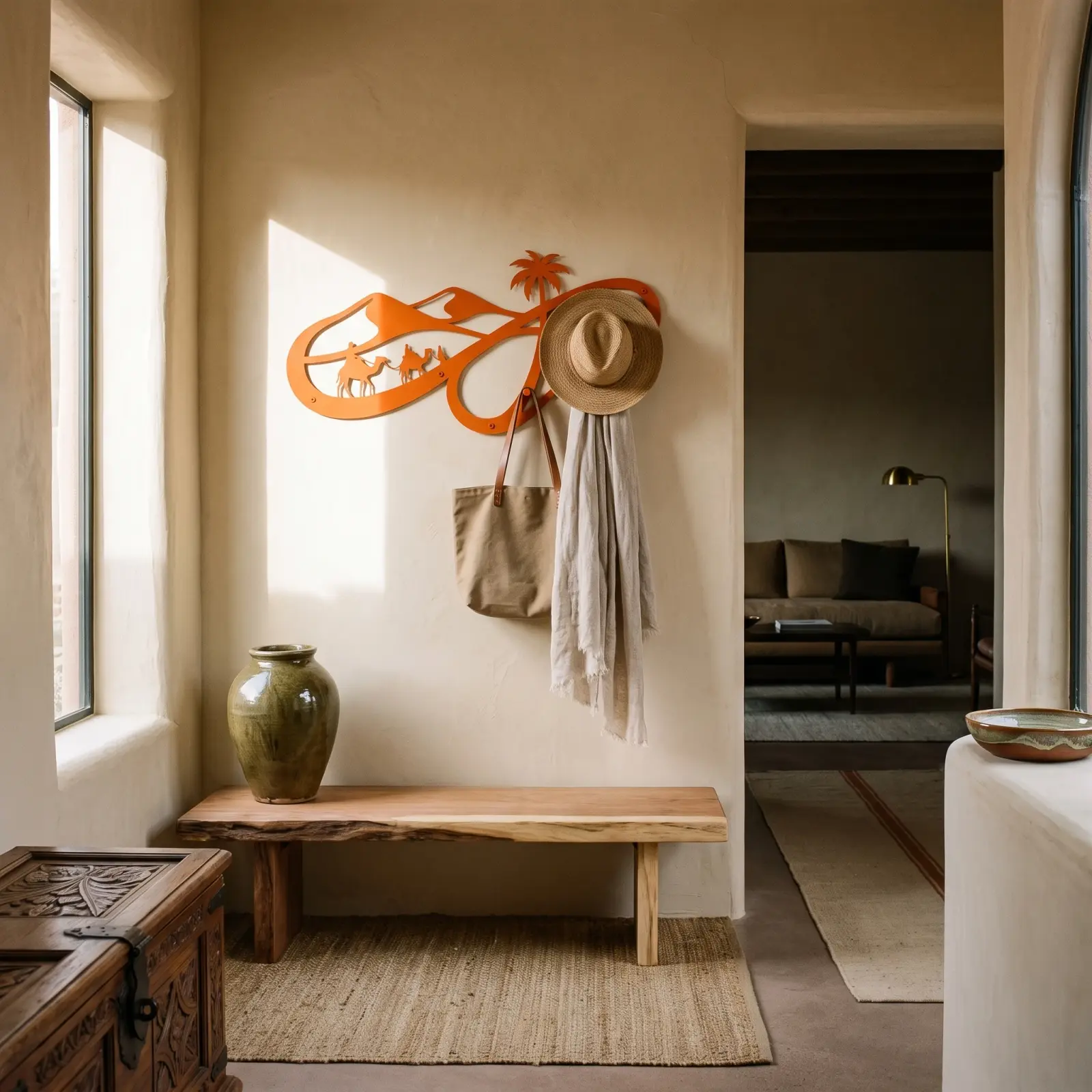 Desert Caravan Metal Coat Rack Wall Art – Endless Dune, Entryway and Mudroom Decor