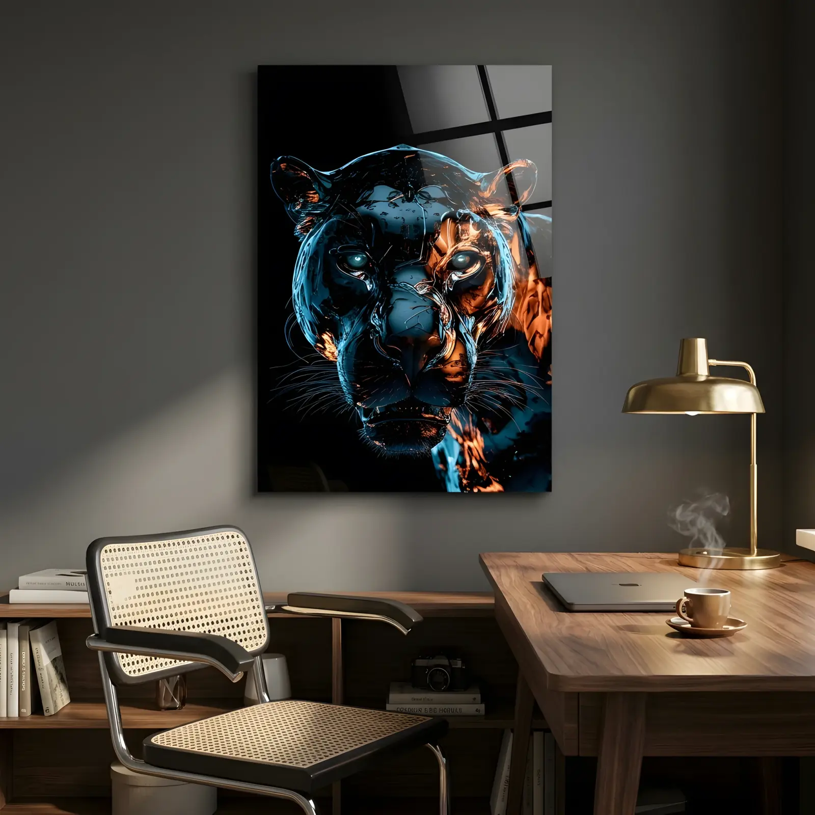 Neon Panther Glass Wall Art Dark Big Cat | Tempered Glass Print