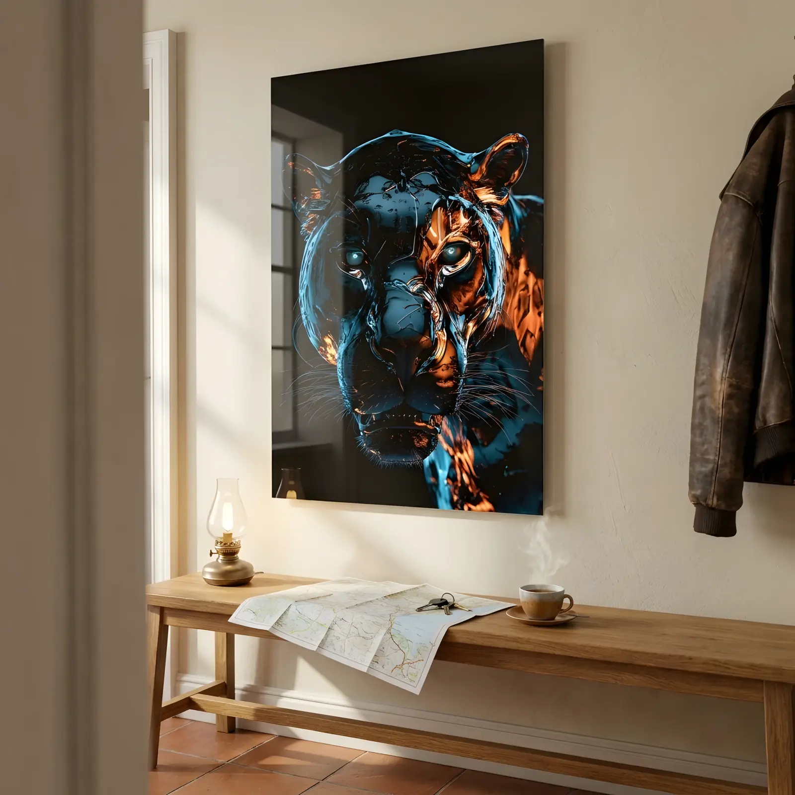 Neon Panther Glass Wall Art Dark Big Cat | Tempered Glass Print — 2