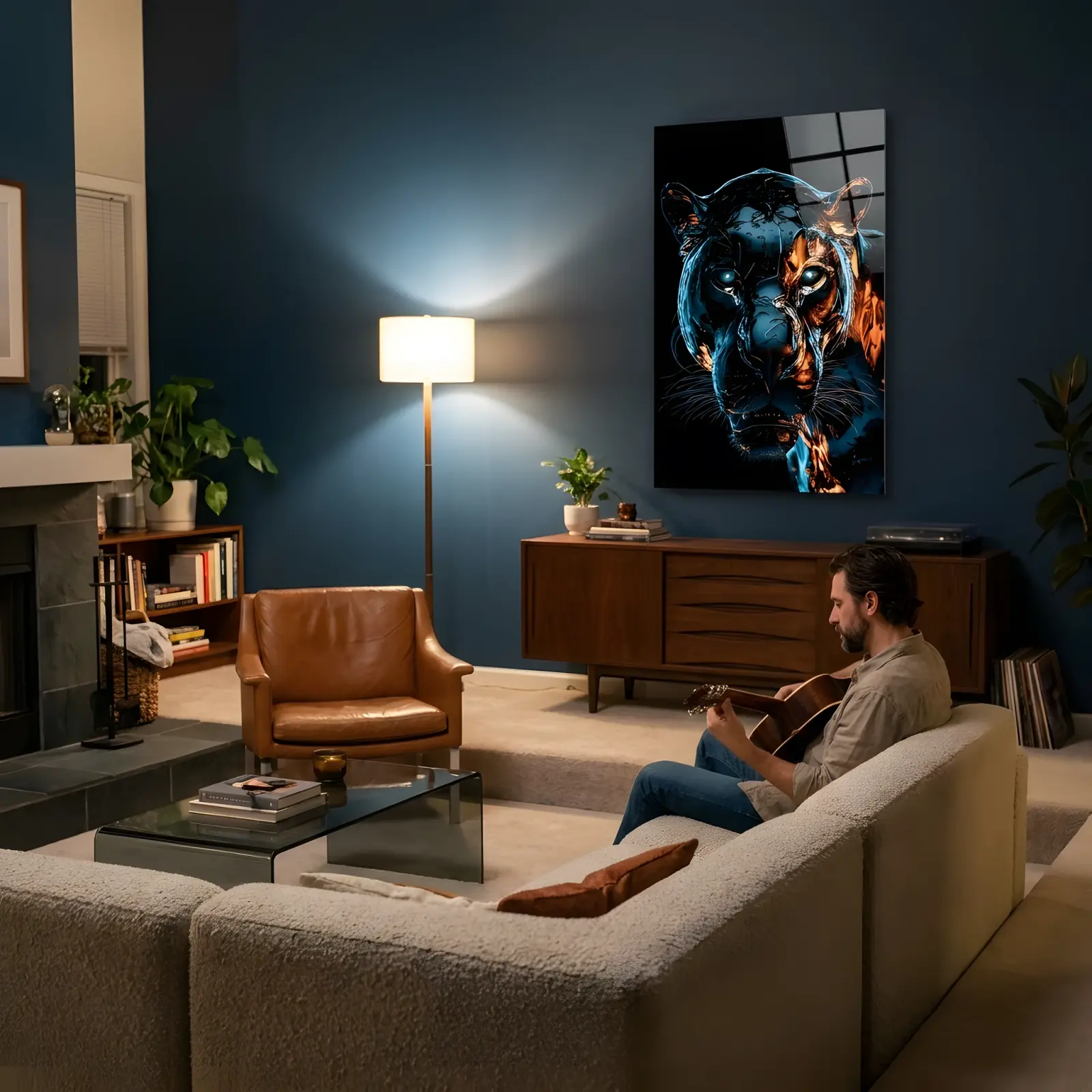 Neon Panther Glass Wall Art Dark Big Cat | Tempered Glass Print — 3