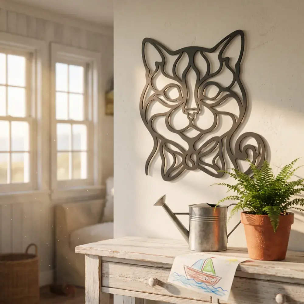 Cat Metal Wall Art Silhouette – Whiskered Grace, Living Room Cat Lover Decor