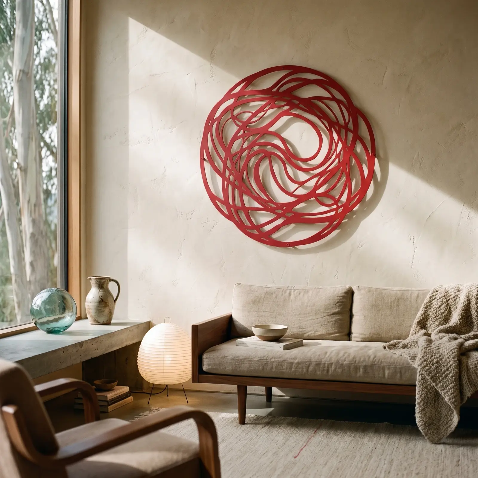 Abstract Round Metal Wall Art Tangled Line Orb – Coil Reverie, Living Room Decor