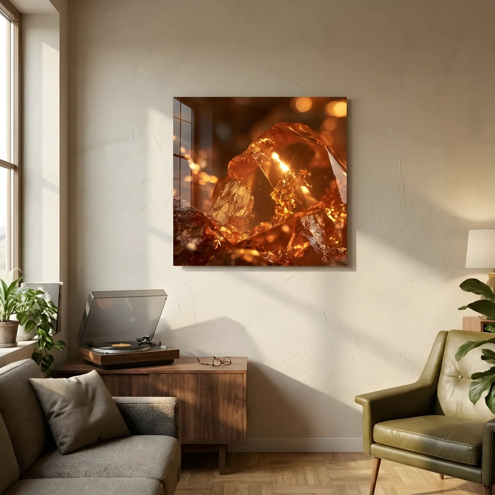 Amber Crystal Macro Photography Warm Golden Abstract | Glass Wall Art