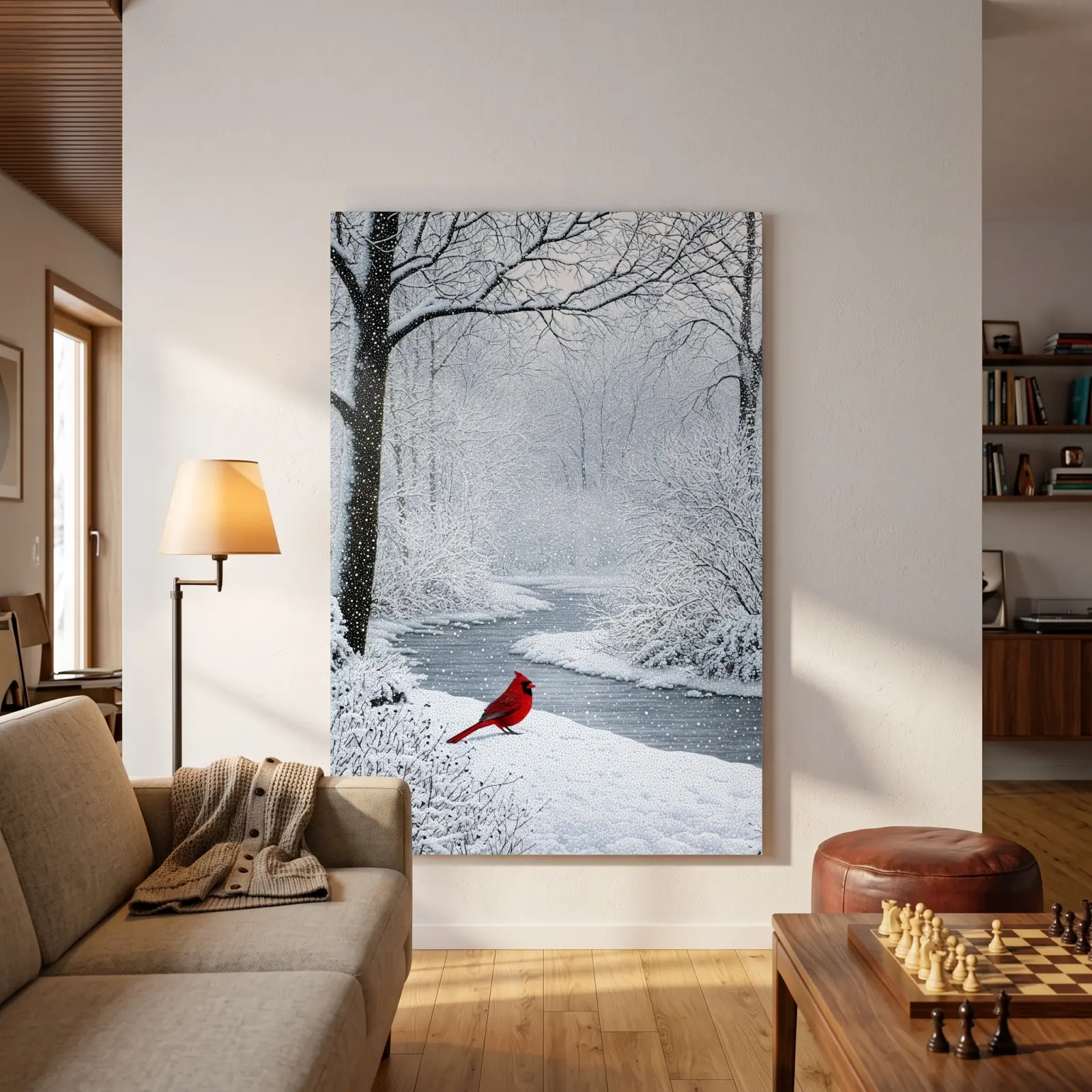 Red Cardinal Snowy Forest Winter Scene | Glass Wall Art