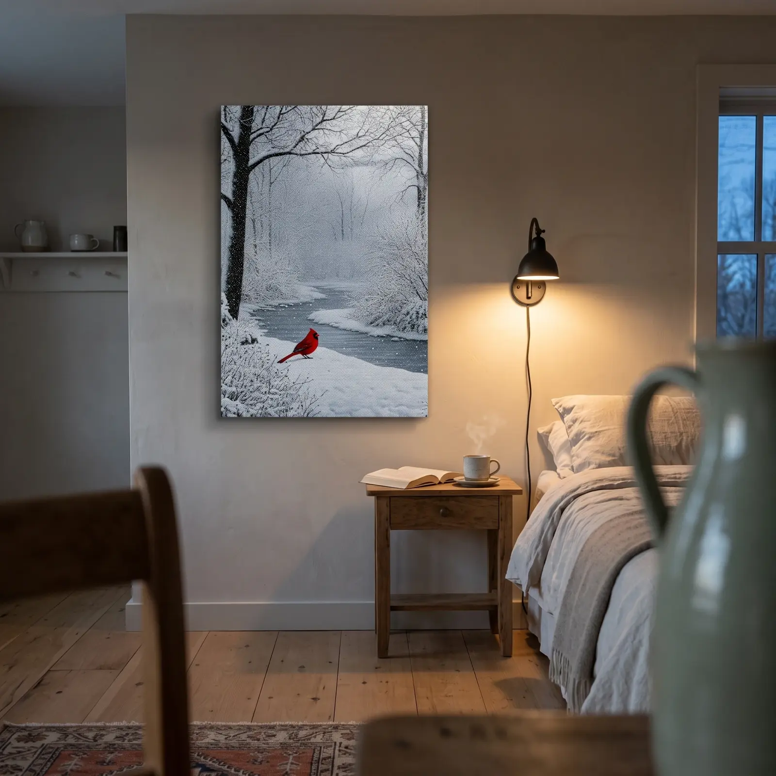 Red Cardinal Snowy Forest Winter Scene | Glass Wall Art — 2