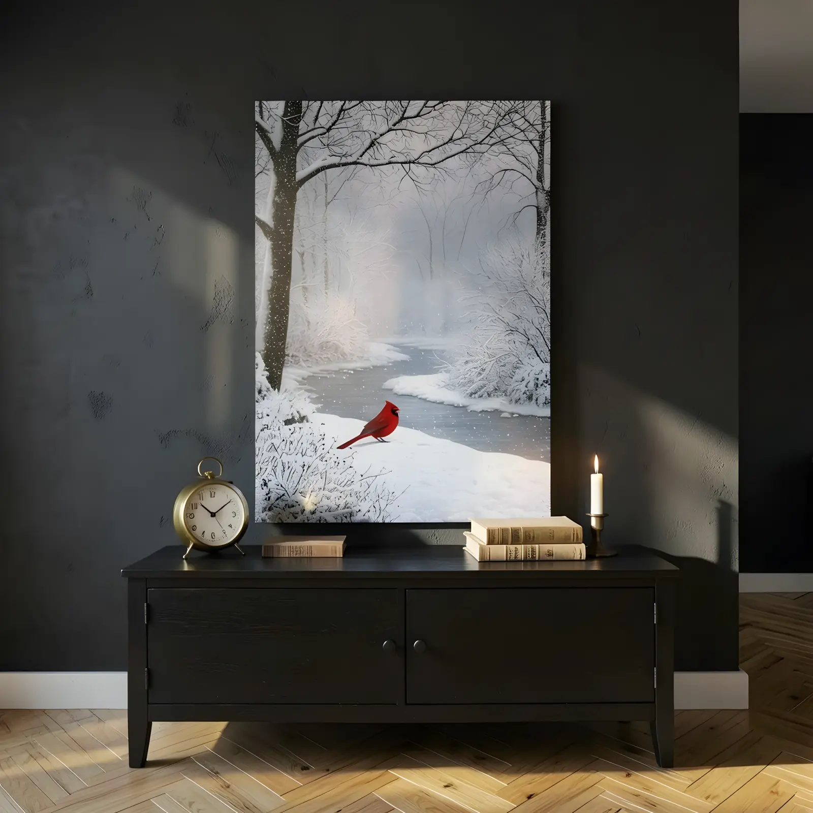 Red Cardinal Snowy Forest Winter Scene | Glass Wall Art — 4