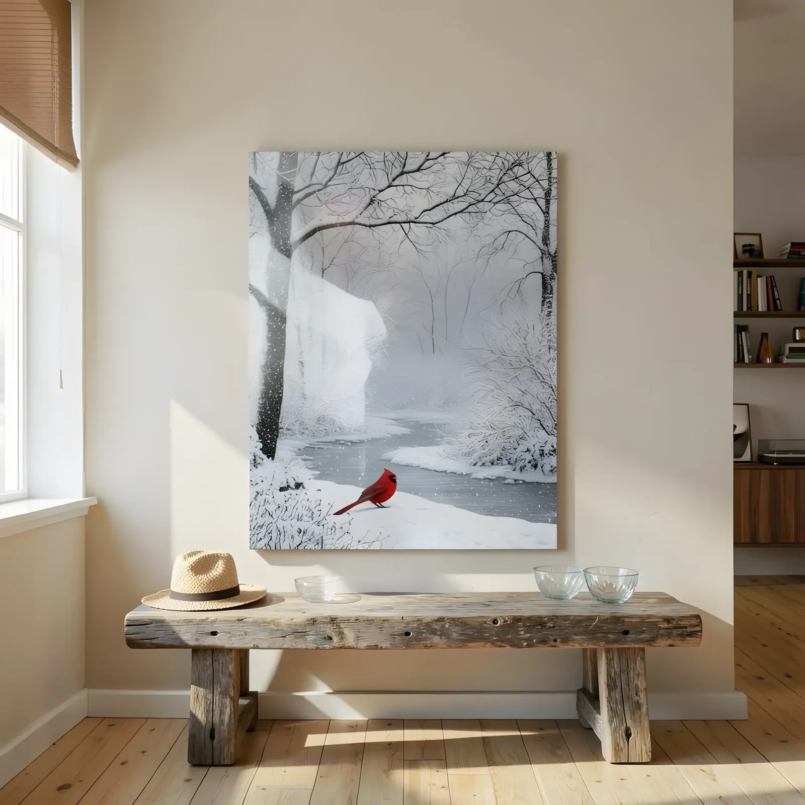 Red Cardinal Snowy Forest Winter Scene | Glass Wall Art — 5