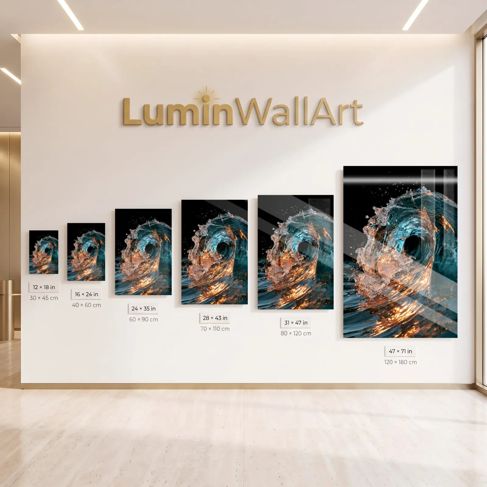Ocean Wave Glass Wall Art Teal and Copper Water | Tempered Glass Print — 5