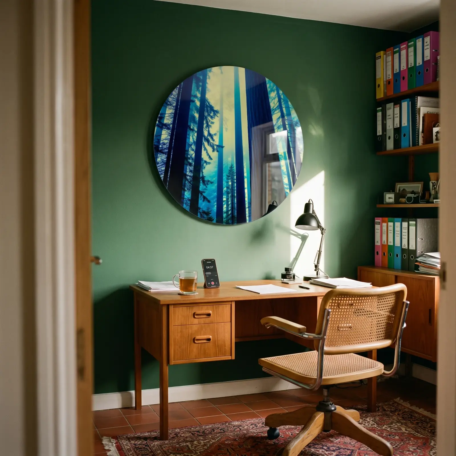 Forest Wall Art Round Teal Pine Tree Canopy | Glass Wall Art — 2