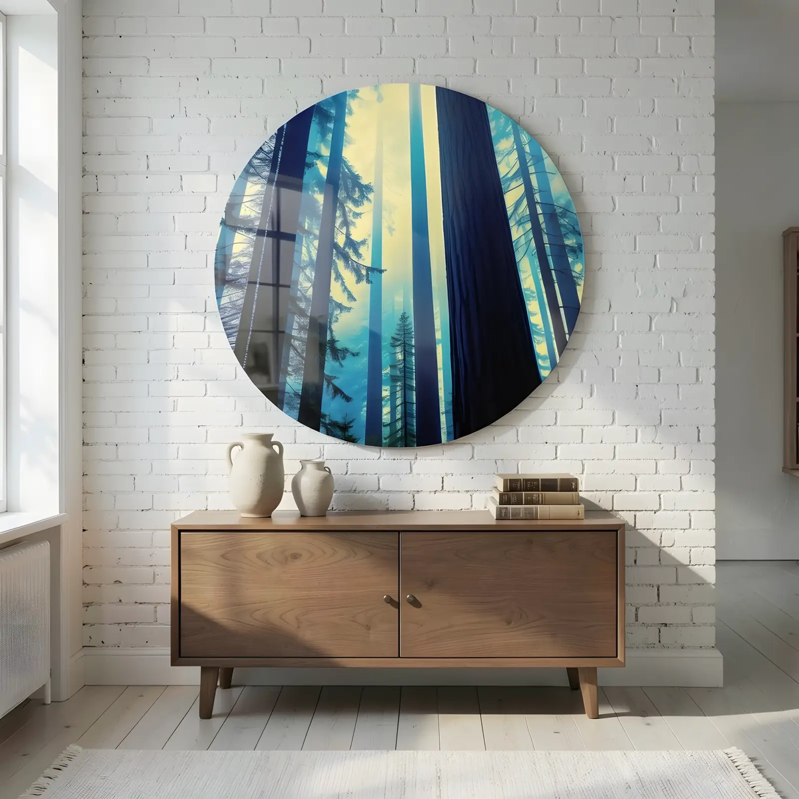 Forest Wall Art Round Teal Pine Tree Canopy | Glass Wall Art — 4