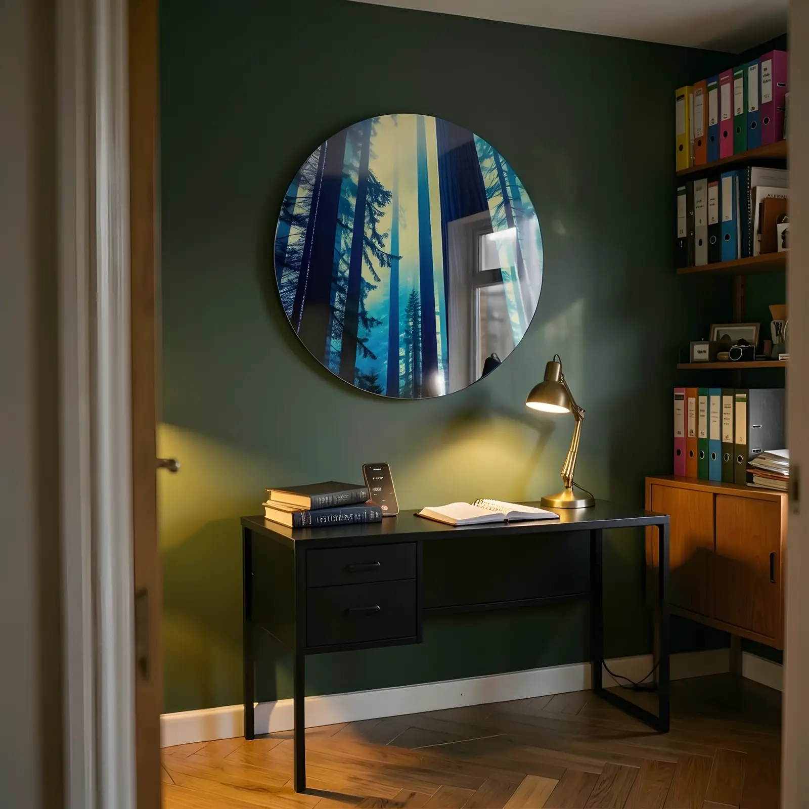 Forest Wall Art Round Teal Pine Tree Canopy | Glass Wall Art — 6