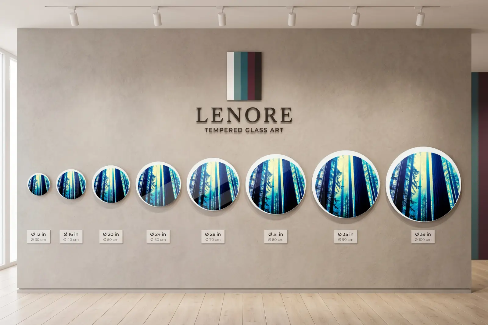 Forest Wall Art Round Teal Pine Tree Canopy | Glass Wall Art — 8