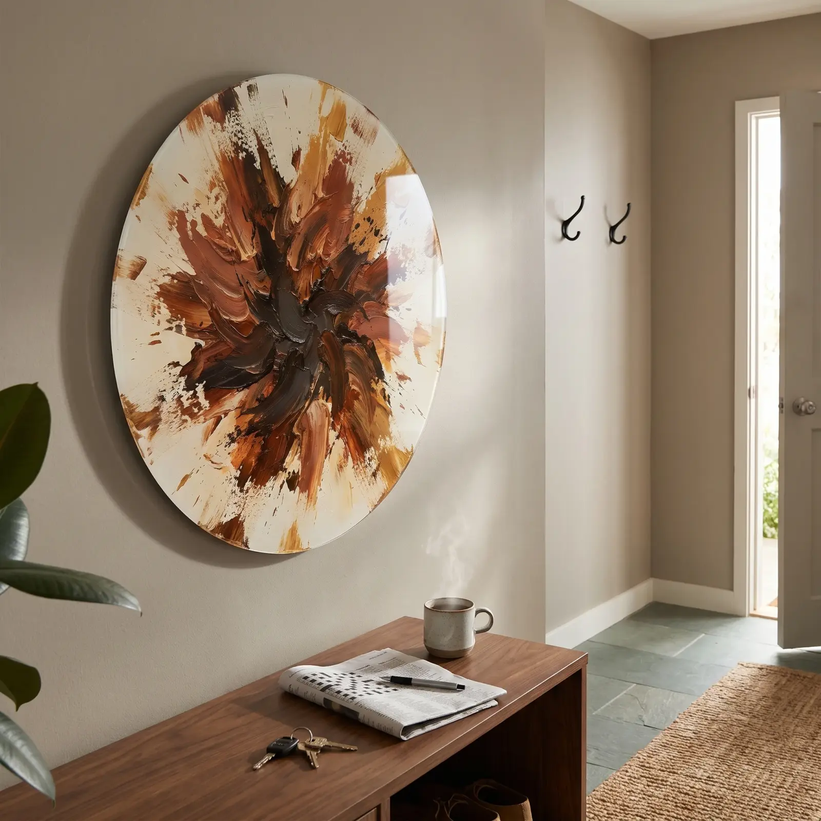 Abstract Burst Round Terracotta Brushstroke Glass Wall Art — 2