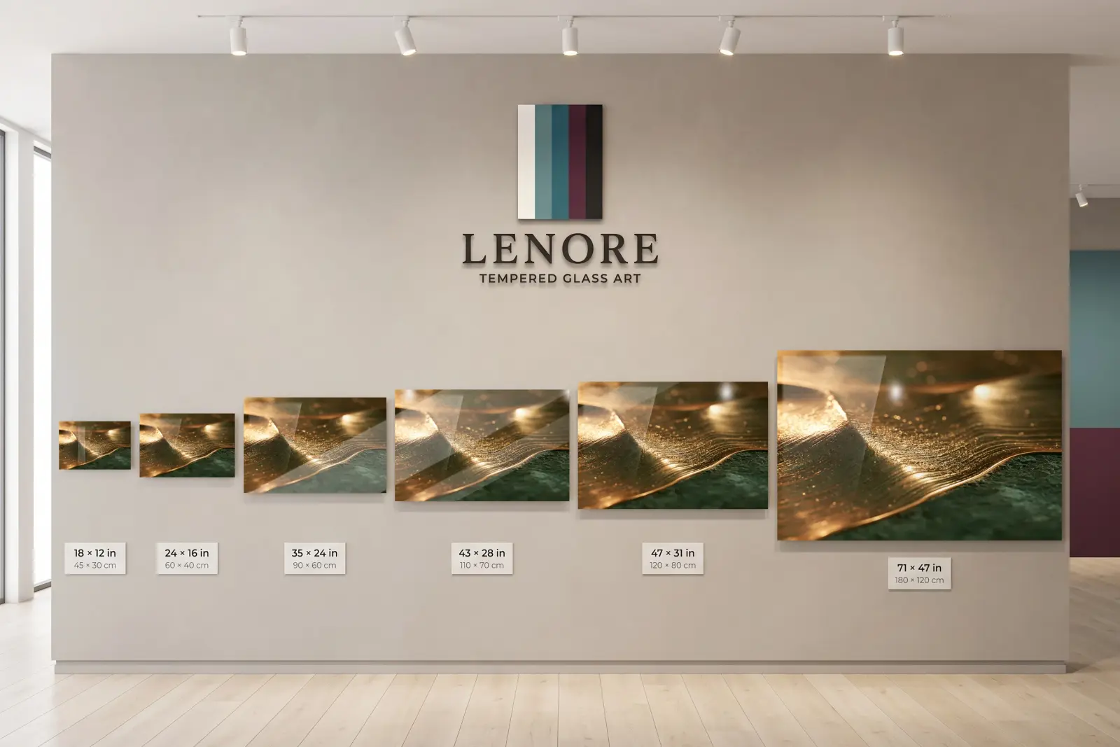 Gold Wave Abstract Glass Wall Art Green Macro Tempered Glass Print — 5