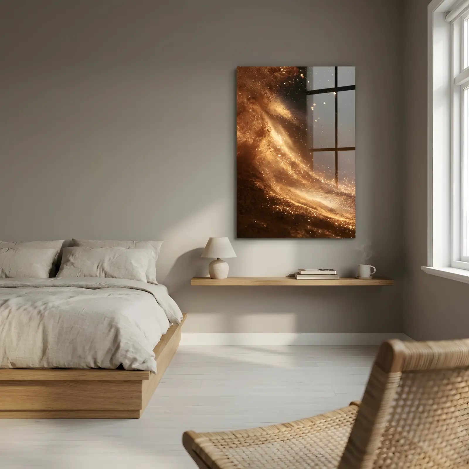 Gold Dust Abstract Glass Wall Art Dark Cosmic Tempered Glass Print — 2